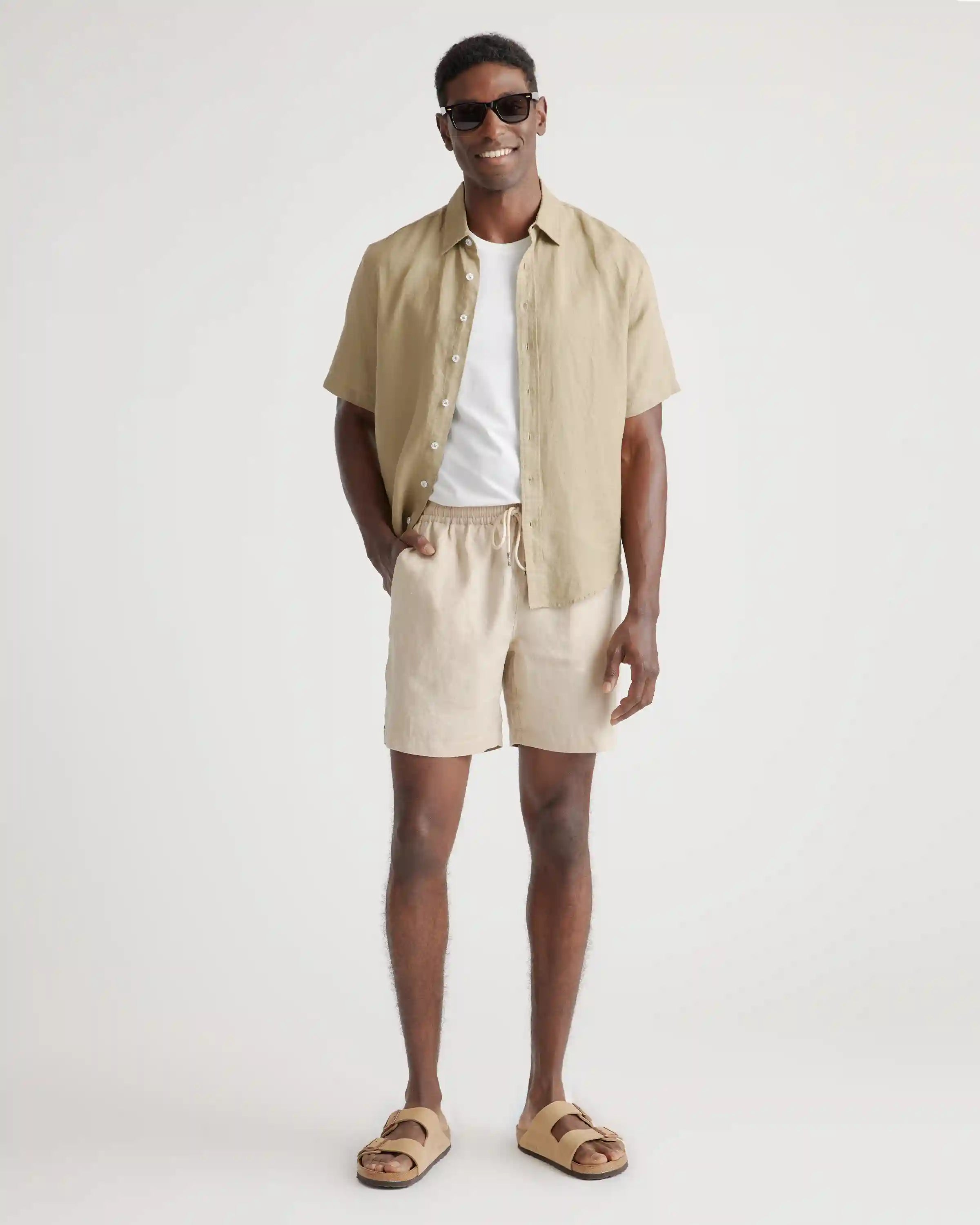 100% European Linen Drawstring Beach Shorts - 7"