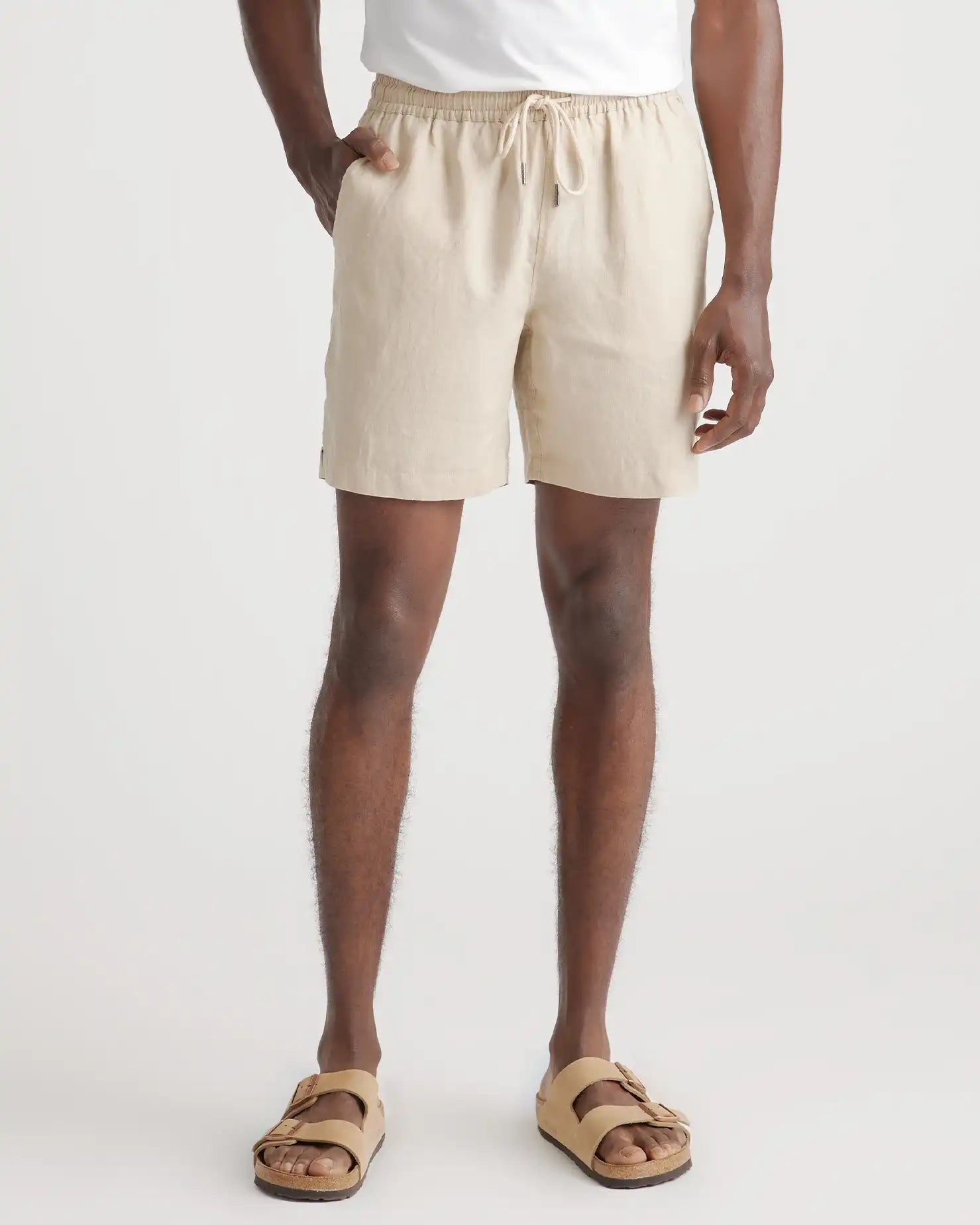 100% European Linen Drawstring Beach Shorts - 7"