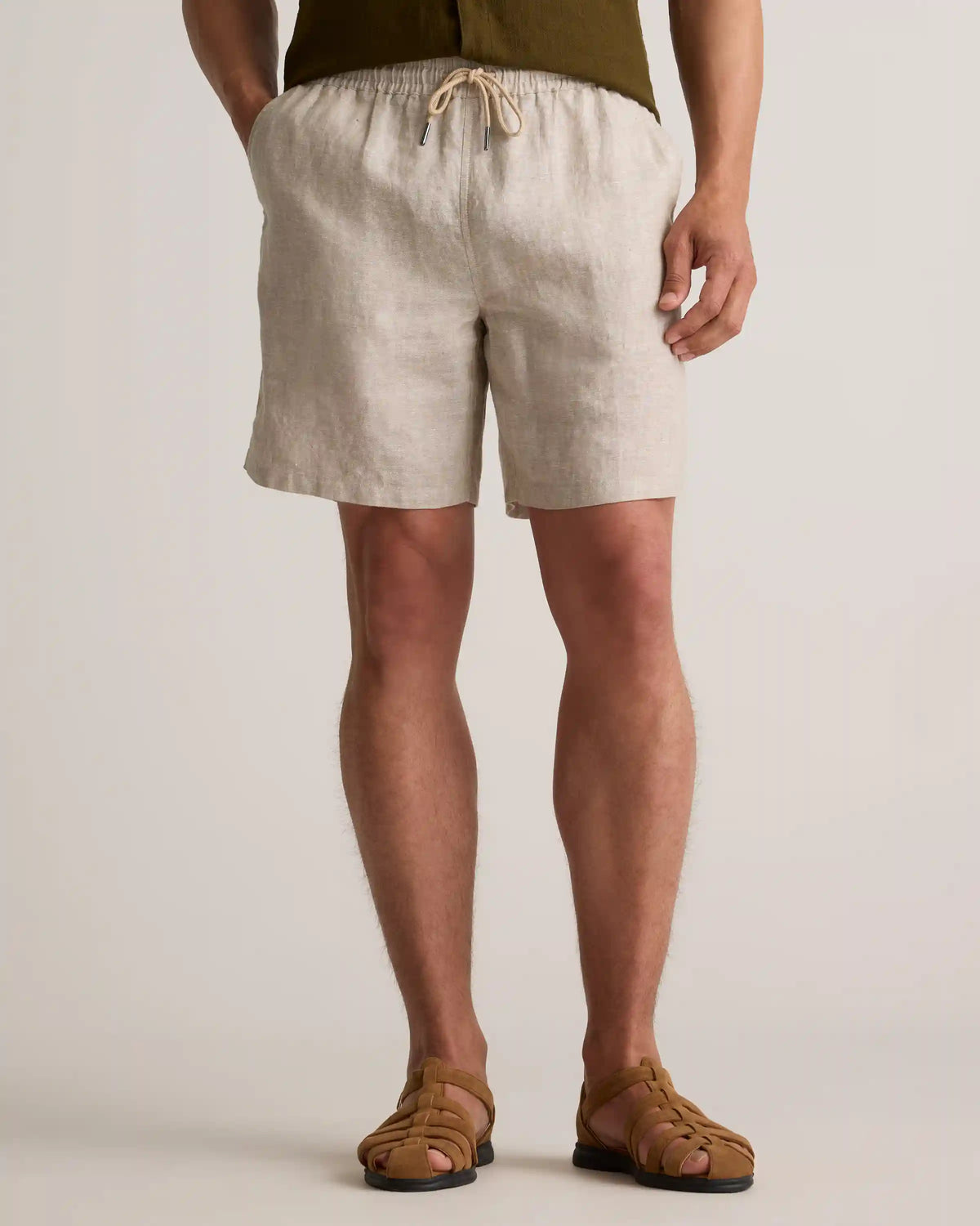 100% European Linen Drawstring Beach Shorts - 7"