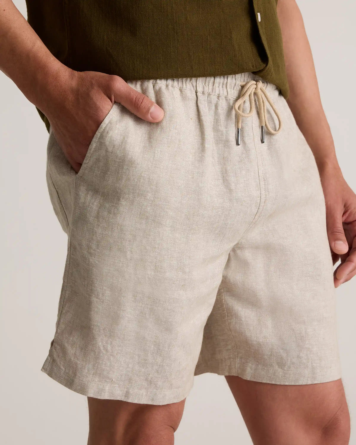 100% European Linen Drawstring Beach Shorts - 7"