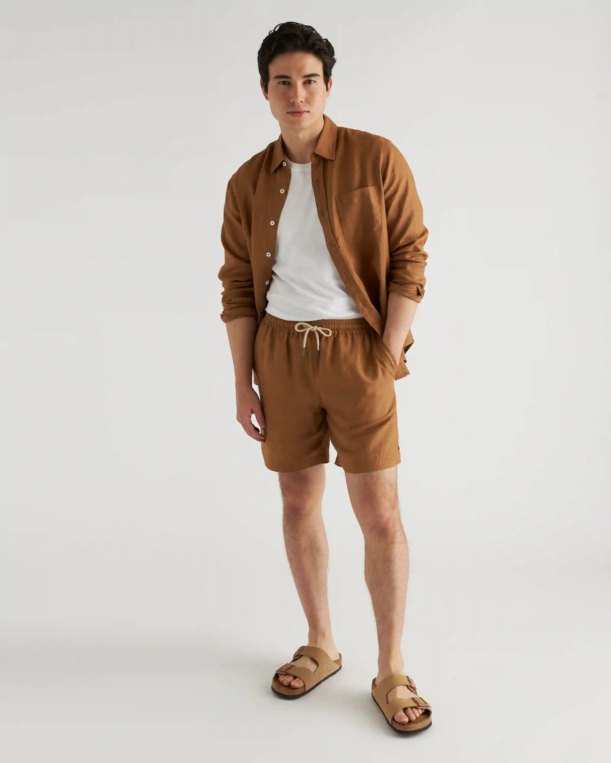 100% European Linen Drawstring Beach Shorts - 7"