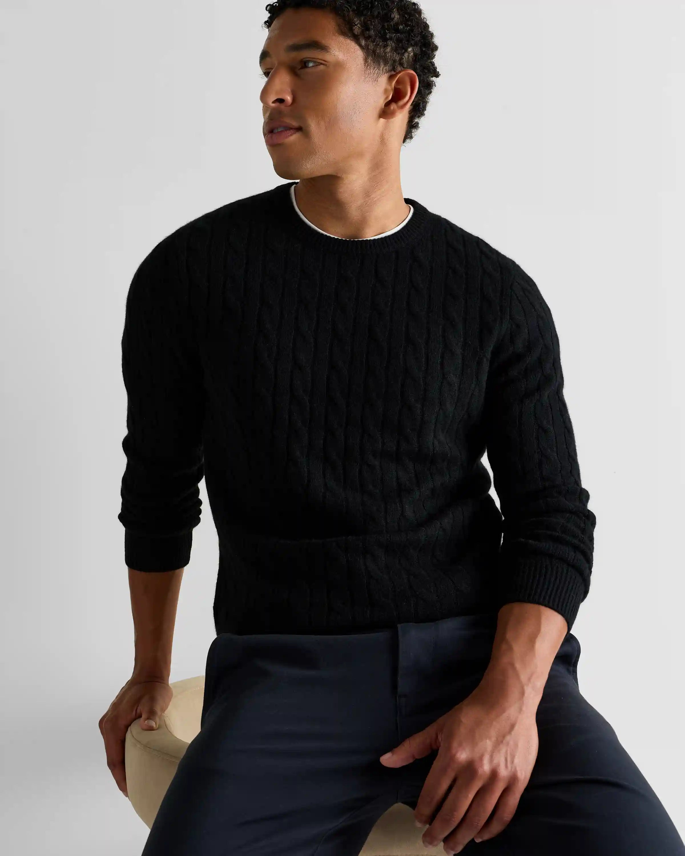 Mongolian Cashmere Classic Cable Crewneck Sweater