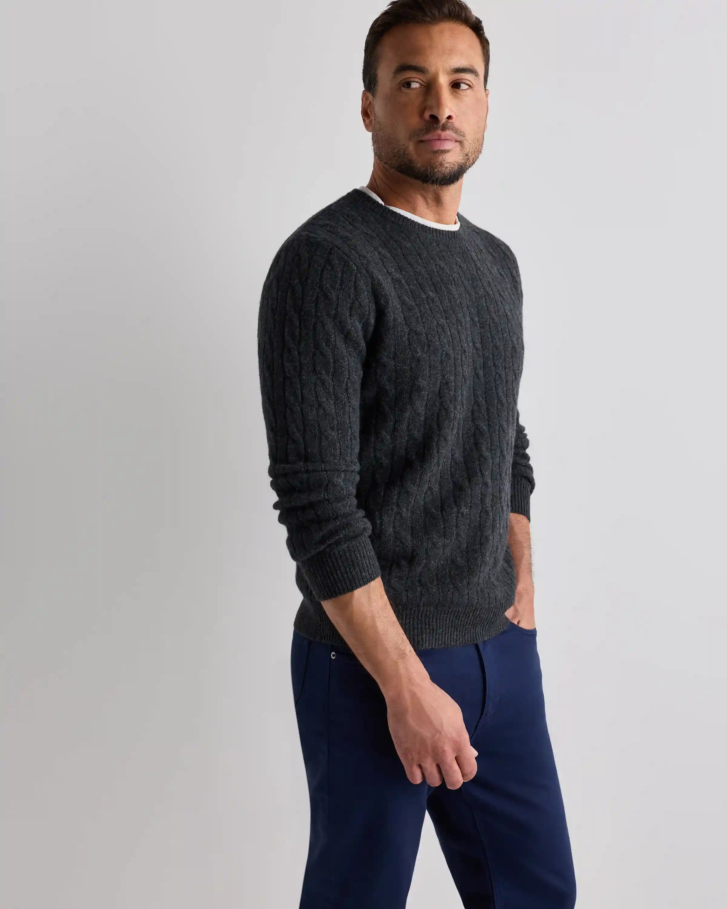 Mongolian Cashmere Classic Cable Crewneck Sweater
