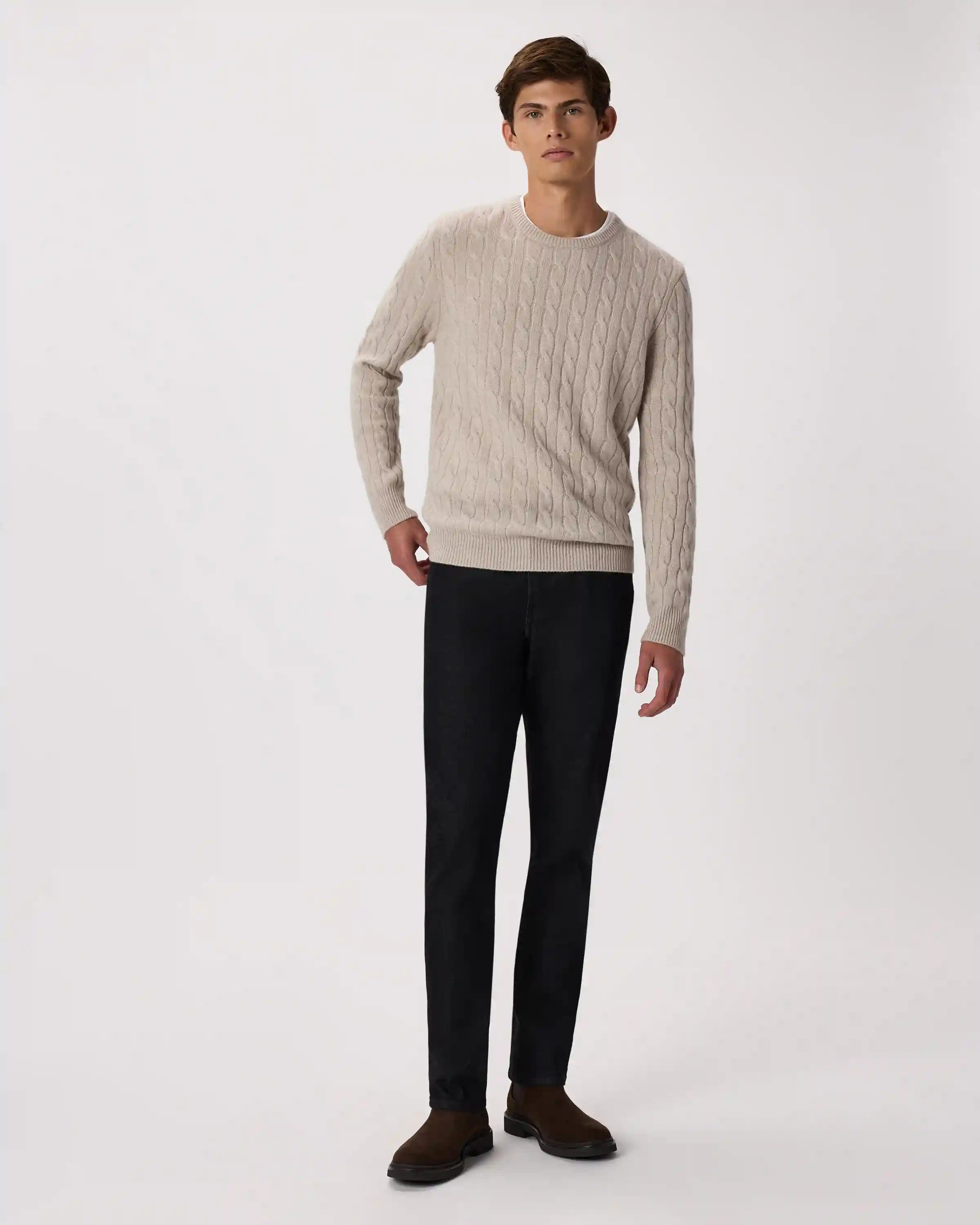 Mongolian Cashmere Classic Cable Crewneck Sweater