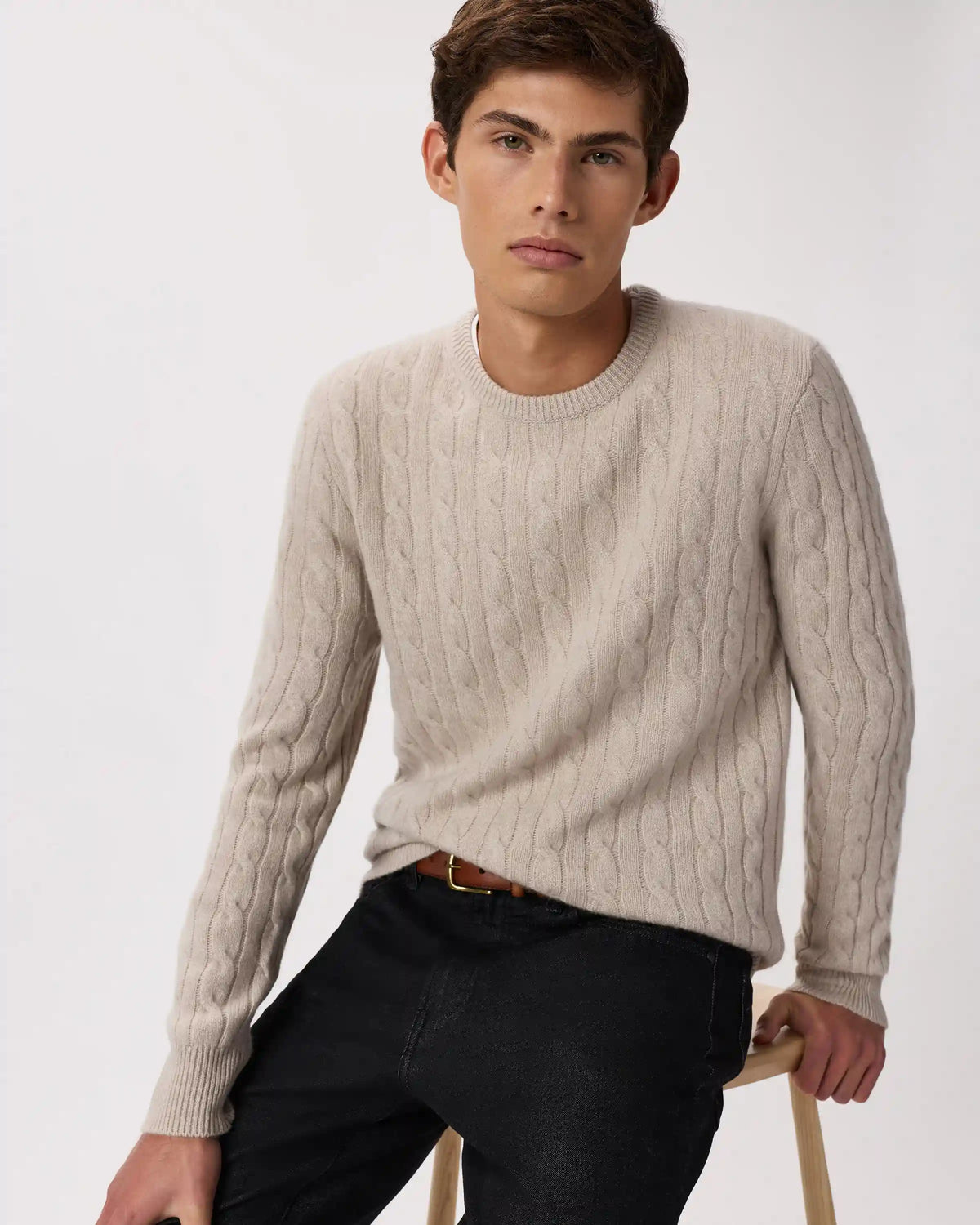 Mongolian Cashmere Classic Cable Crewneck Sweater
