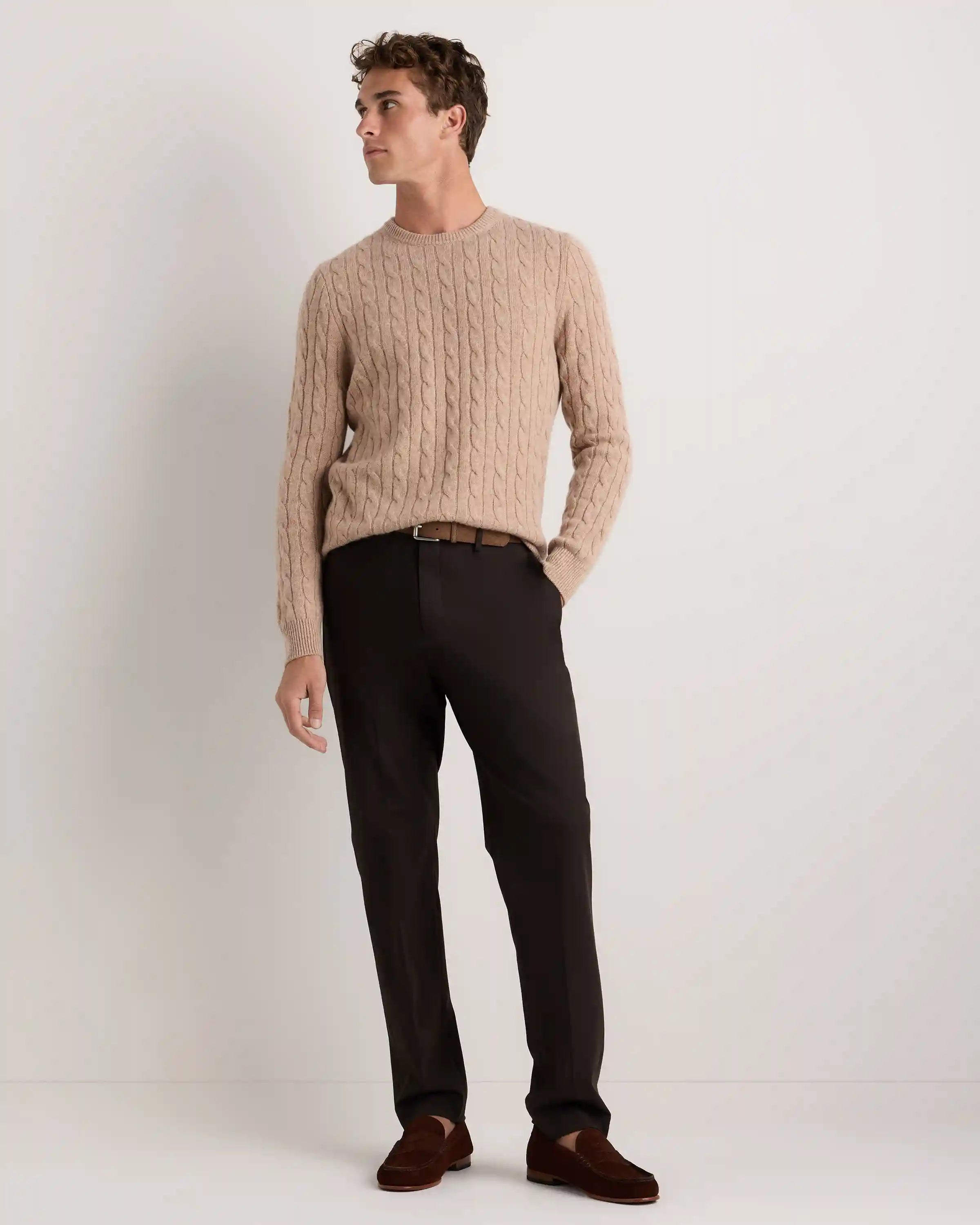 Mongolian Cashmere Classic Cable Crewneck Sweater