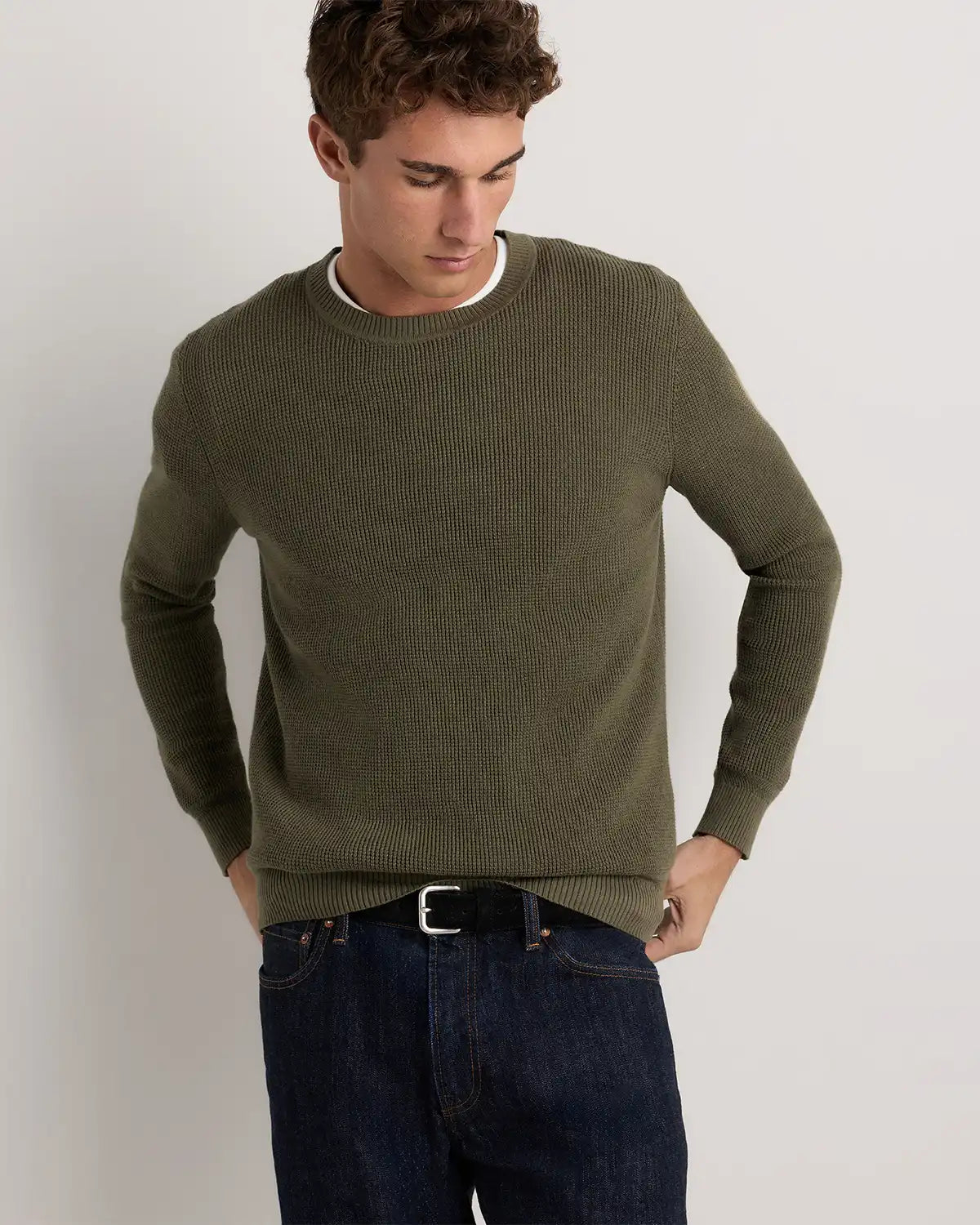 Organic Cotton Cashmere Waffle Crewneck Sweater