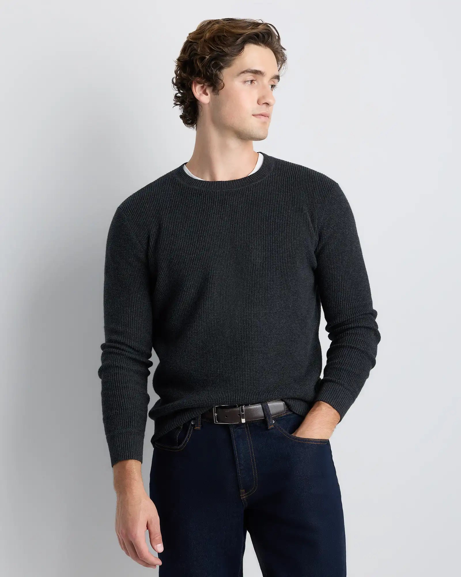 Organic Cotton Cashmere Waffle Crewneck Sweater