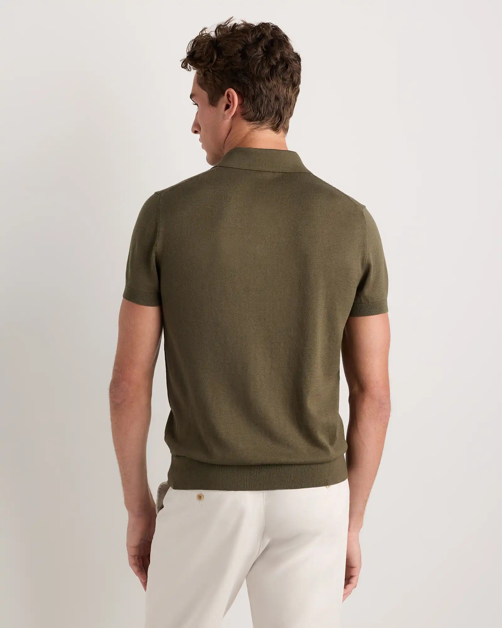 Cotton-Silk Ribbed Short Sleeve Sweater Polo