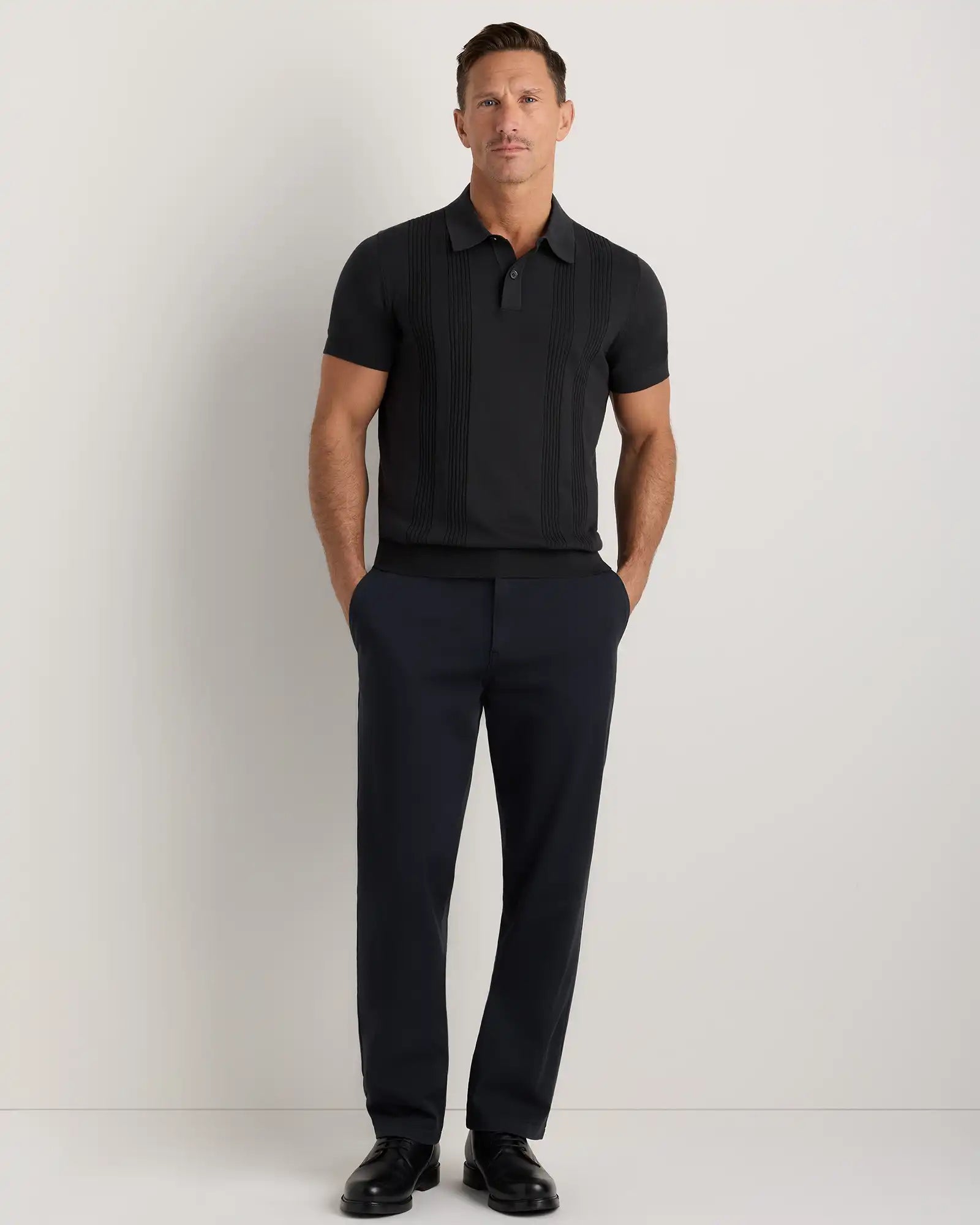 Cotton-Silk Ribbed Short Sleeve Sweater Polo