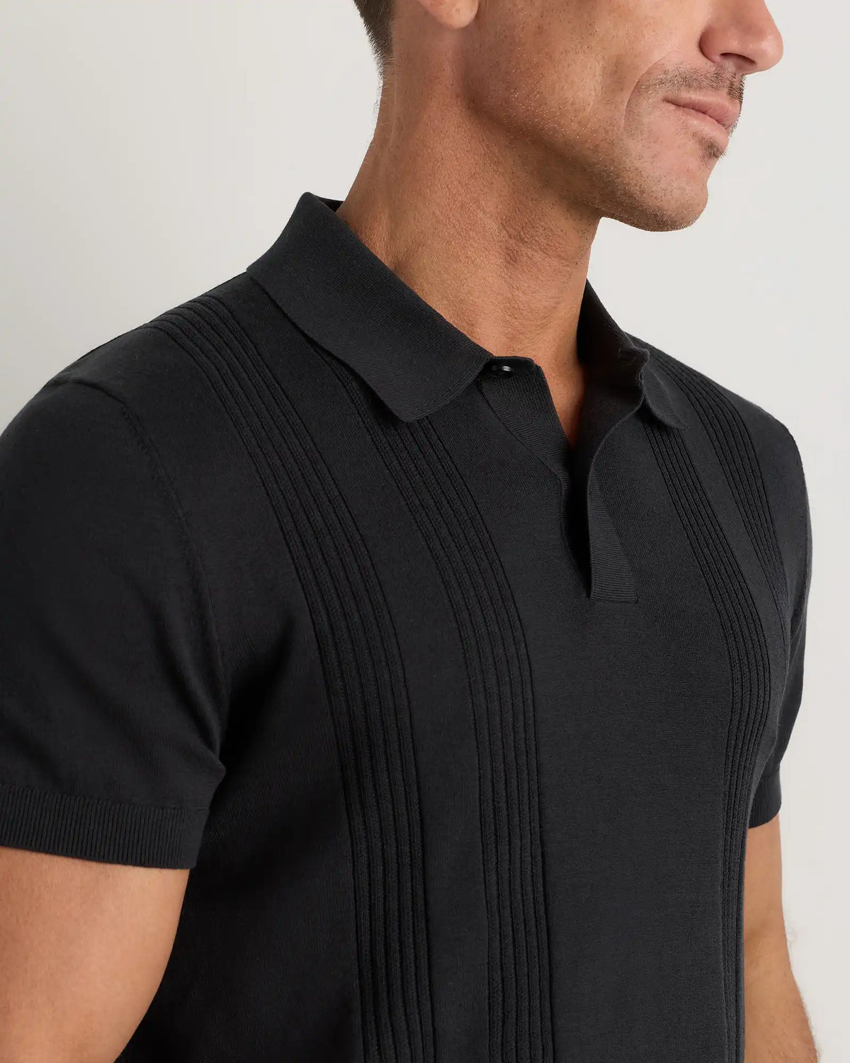 Cotton-Silk Ribbed Short Sleeve Sweater Polo