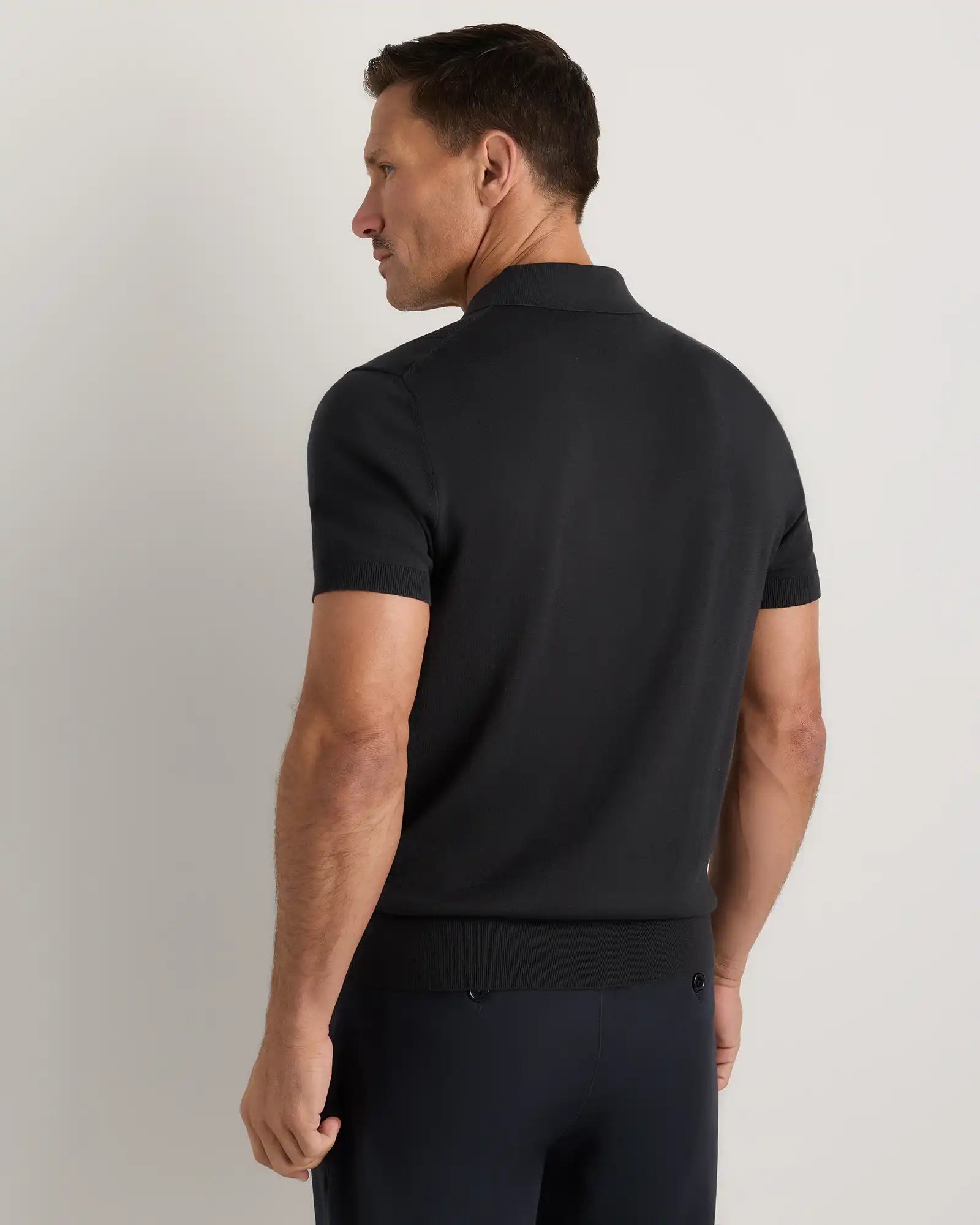 Cotton-Silk Ribbed Short Sleeve Sweater Polo