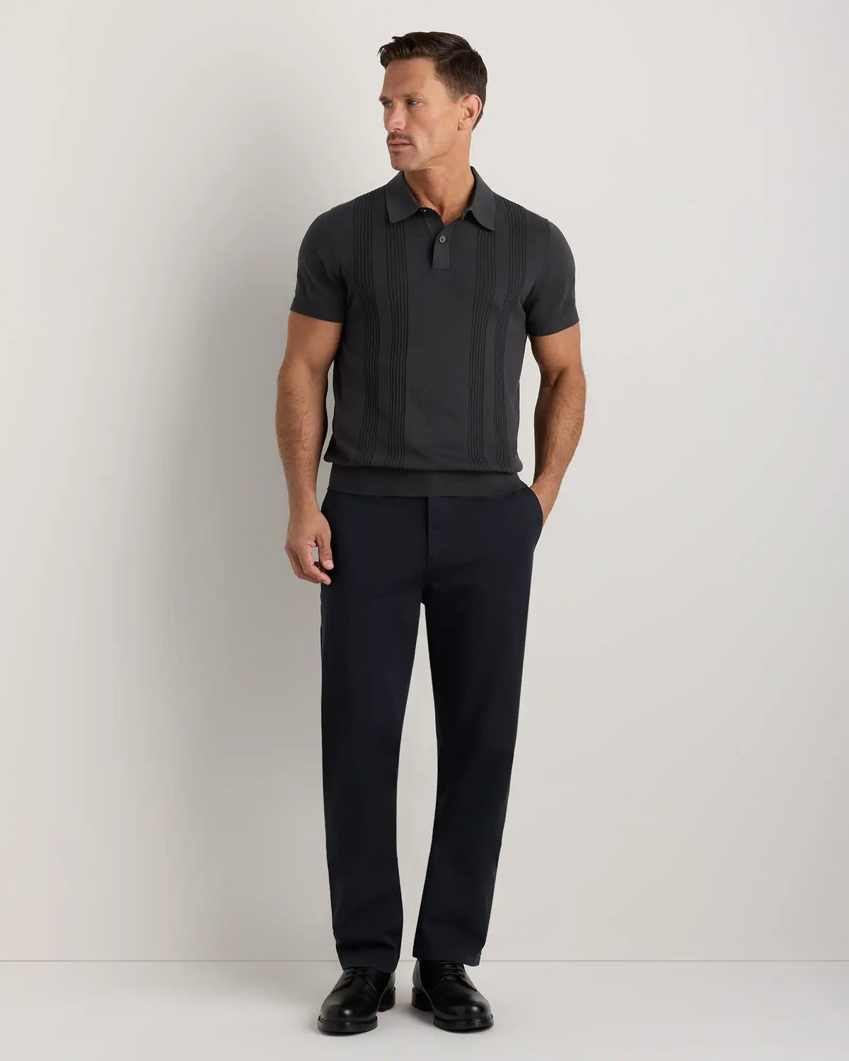 Cotton-Silk Ribbed Short Sleeve Sweater Polo