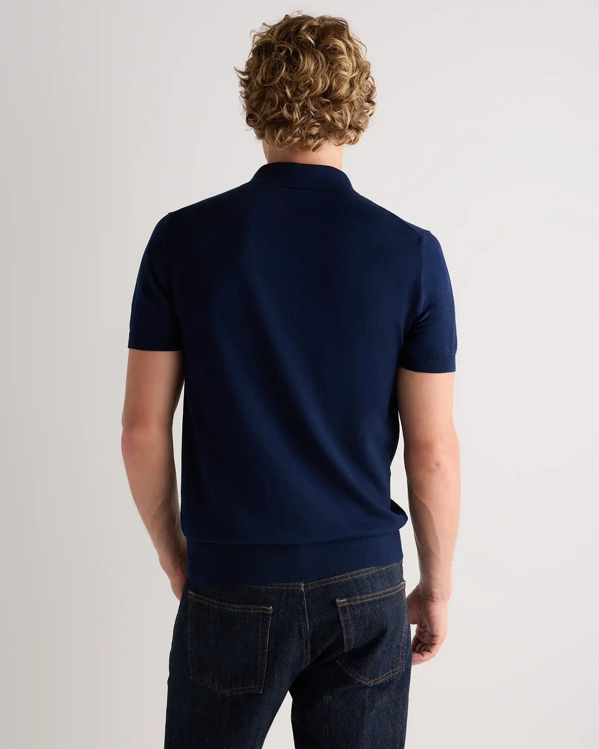 Cotton-Silk Ribbed Short Sleeve Sweater Polo