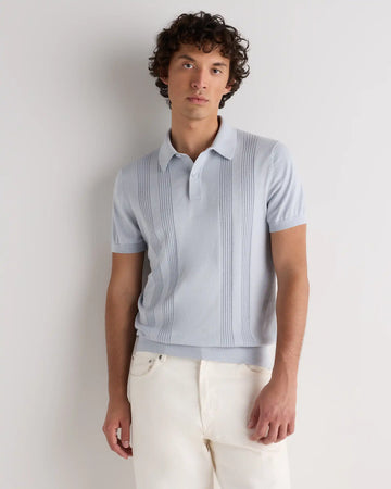 Cotton-Silk Ribbed Short Sleeve Sweater Polo
