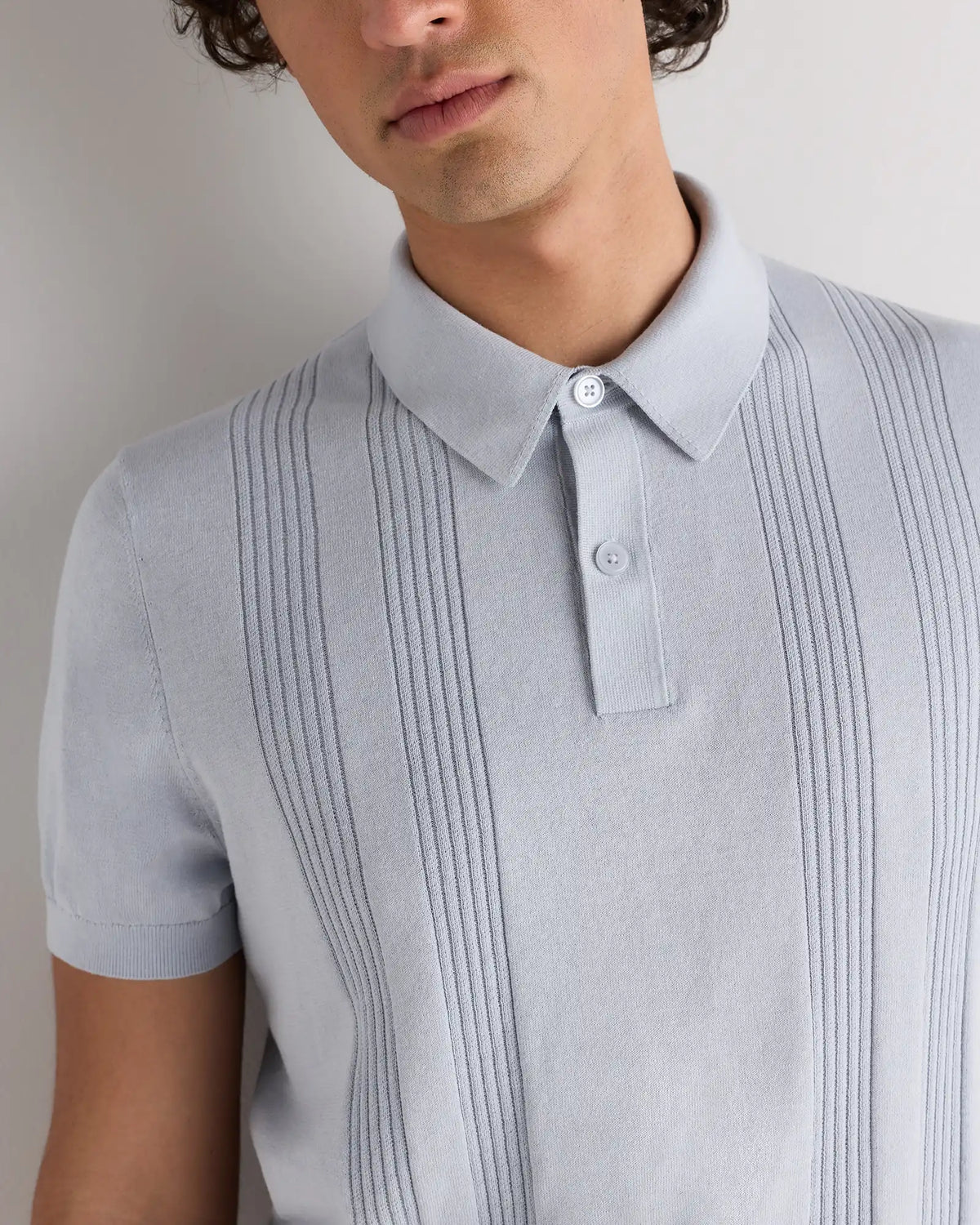 Cotton-Silk Ribbed Short Sleeve Sweater Polo
