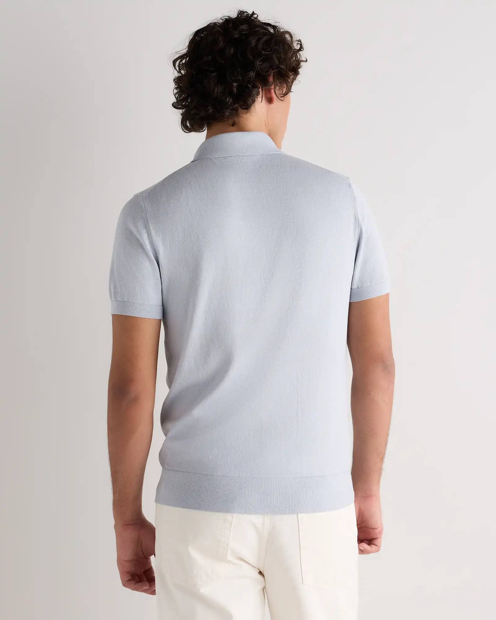 Cotton-Silk Ribbed Short Sleeve Sweater Polo