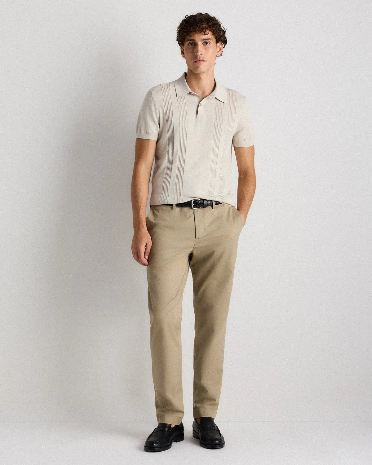 Cotton-Silk Ribbed Short Sleeve Sweater Polo