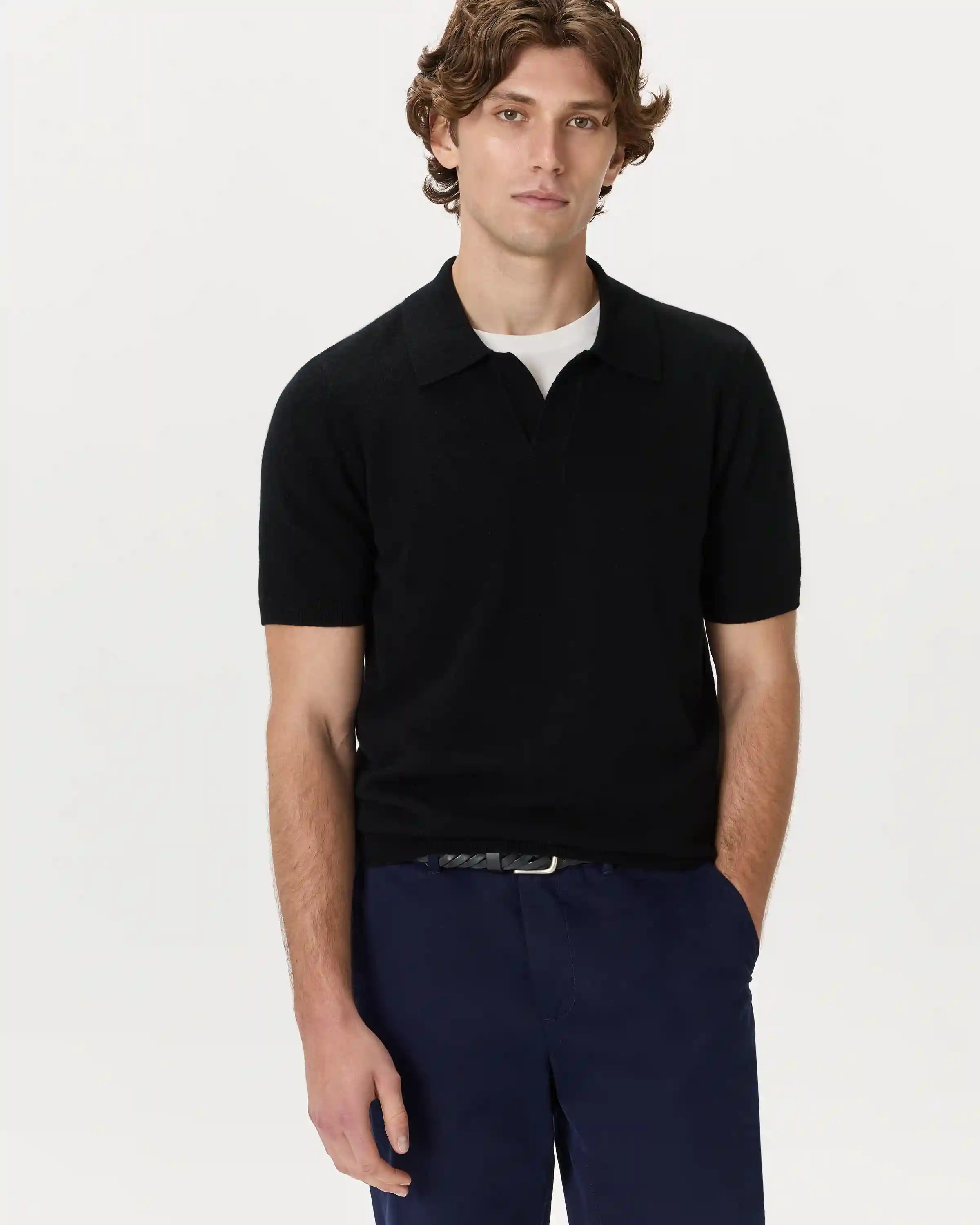 100% Mongolian Cashmere Johnny Collar Polo Sweater