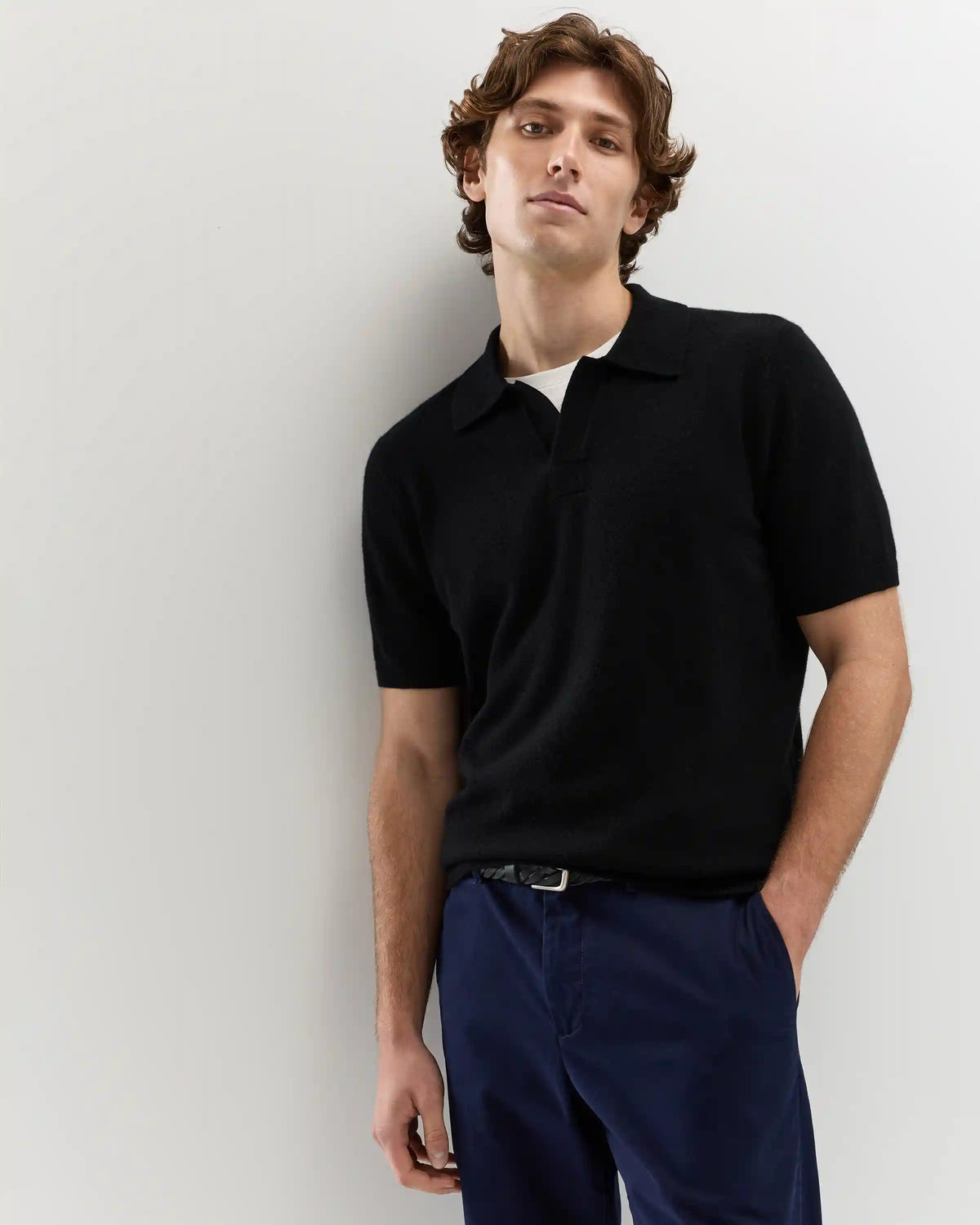 100% Mongolian Cashmere Johnny Collar Polo Sweater