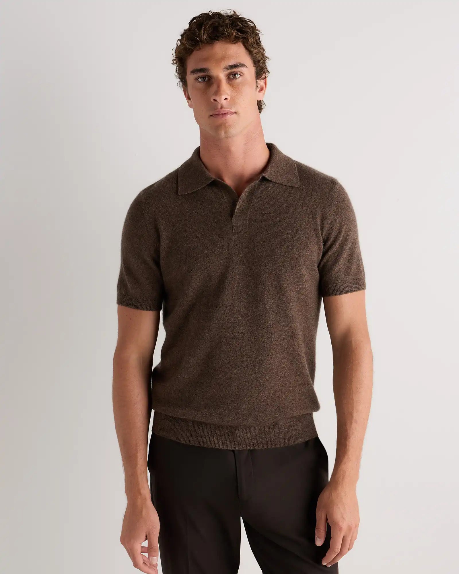 100% Mongolian Cashmere Johnny Collar Polo Sweater