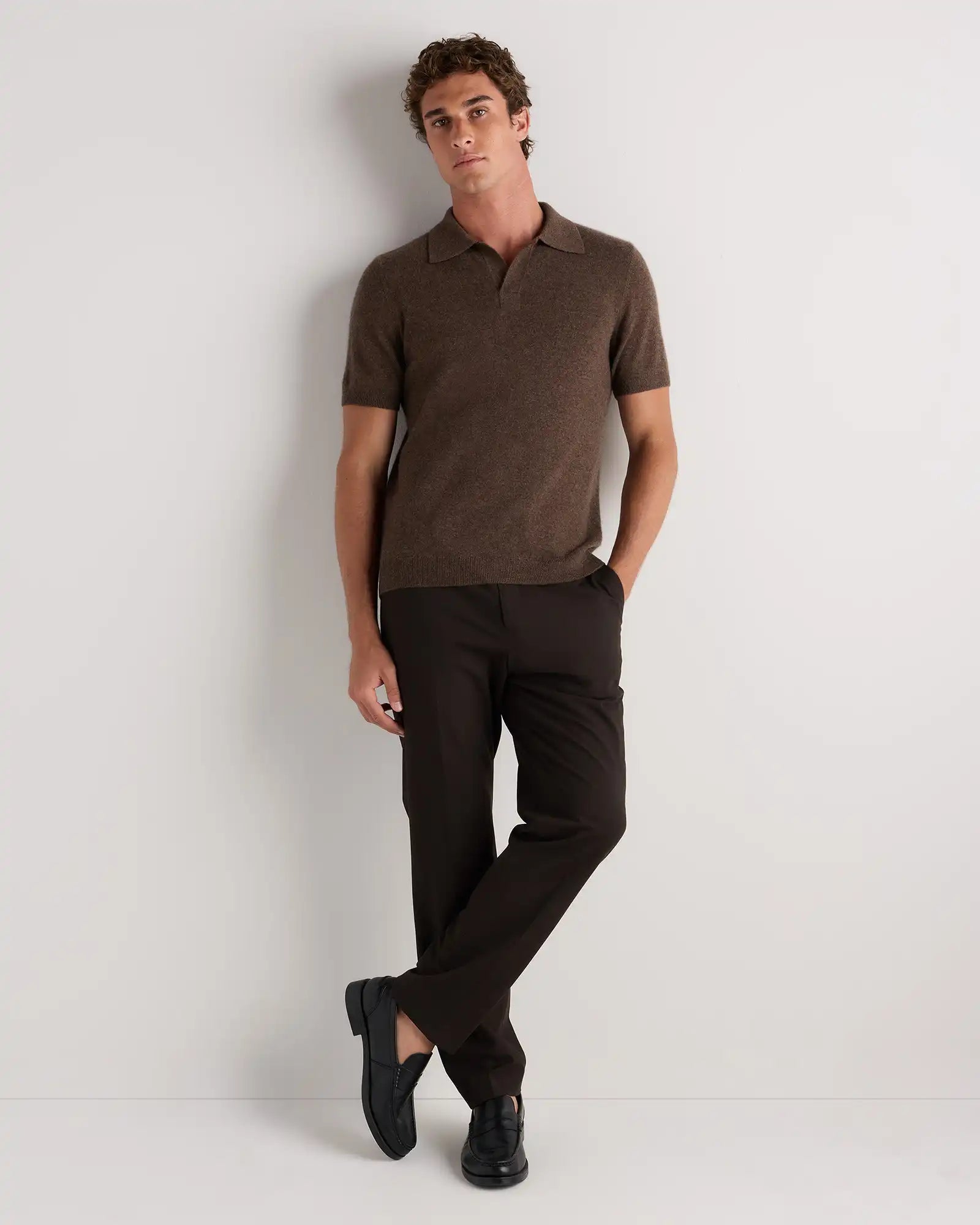 100% Mongolian Cashmere Johnny Collar Polo Sweater