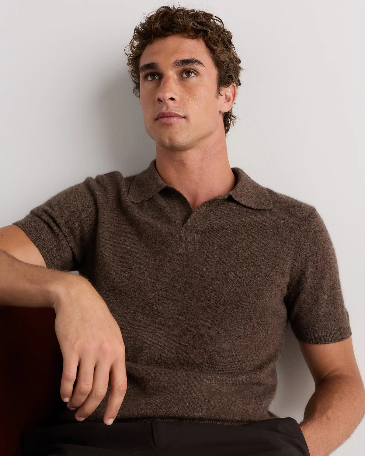 100% Mongolian Cashmere Johnny Collar Polo Sweater