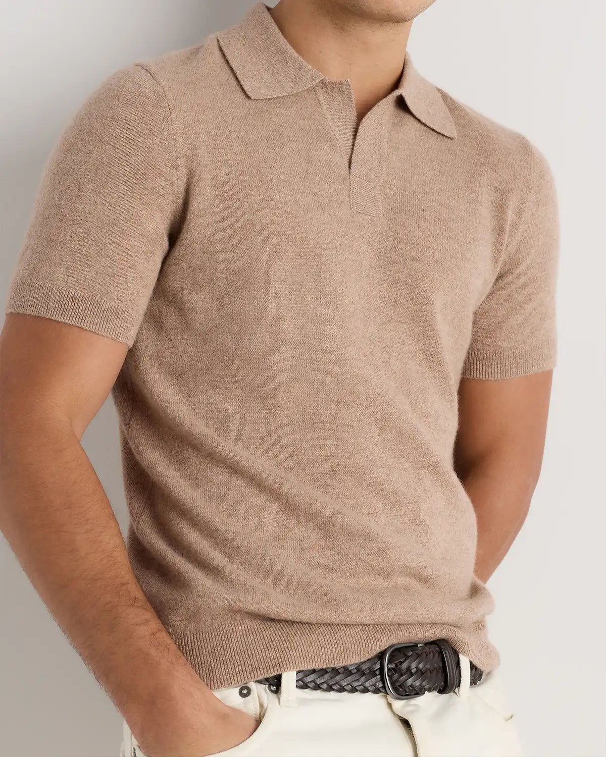 100% Mongolian Cashmere Johnny Collar Polo Sweater