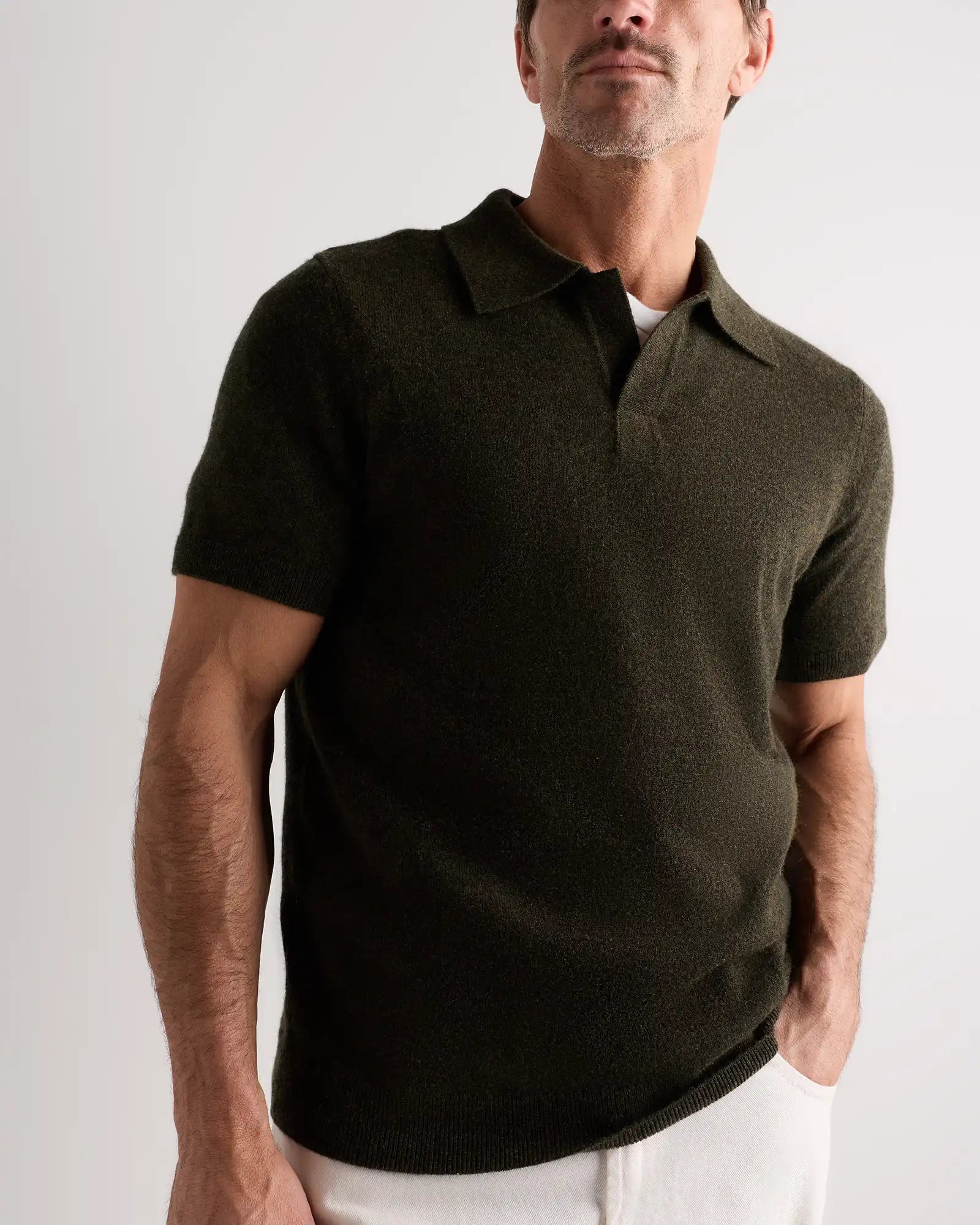 100% Mongolian Cashmere Johnny Collar Polo Sweater