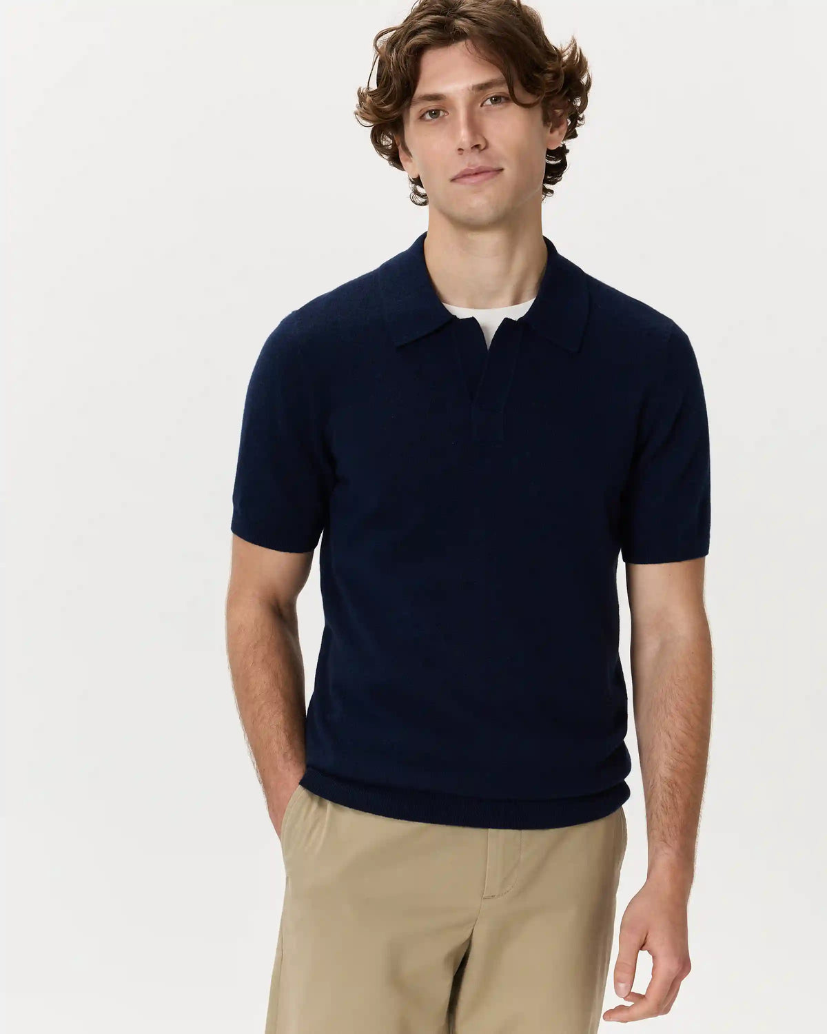 100% Mongolian Cashmere Johnny Collar Polo Sweater
