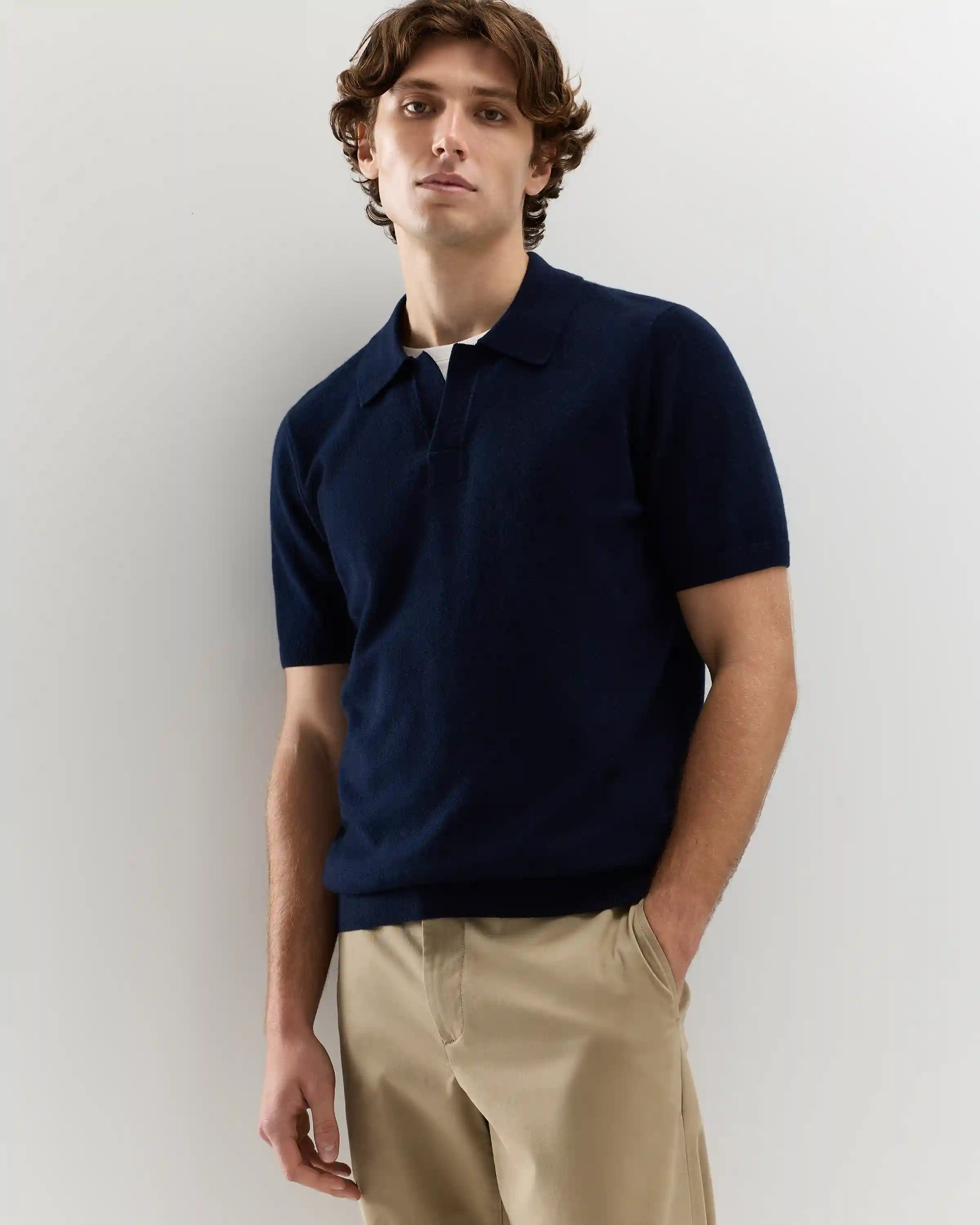100% Mongolian Cashmere Johnny Collar Polo Sweater