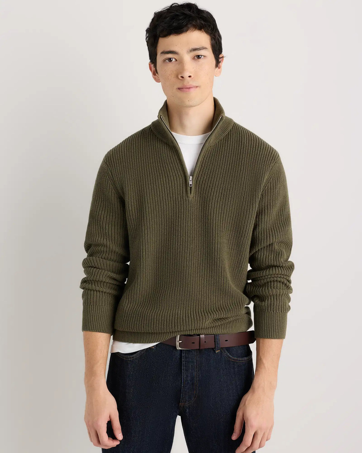 100% Organic Cotton Ribbed Quarter-Zip Sweater