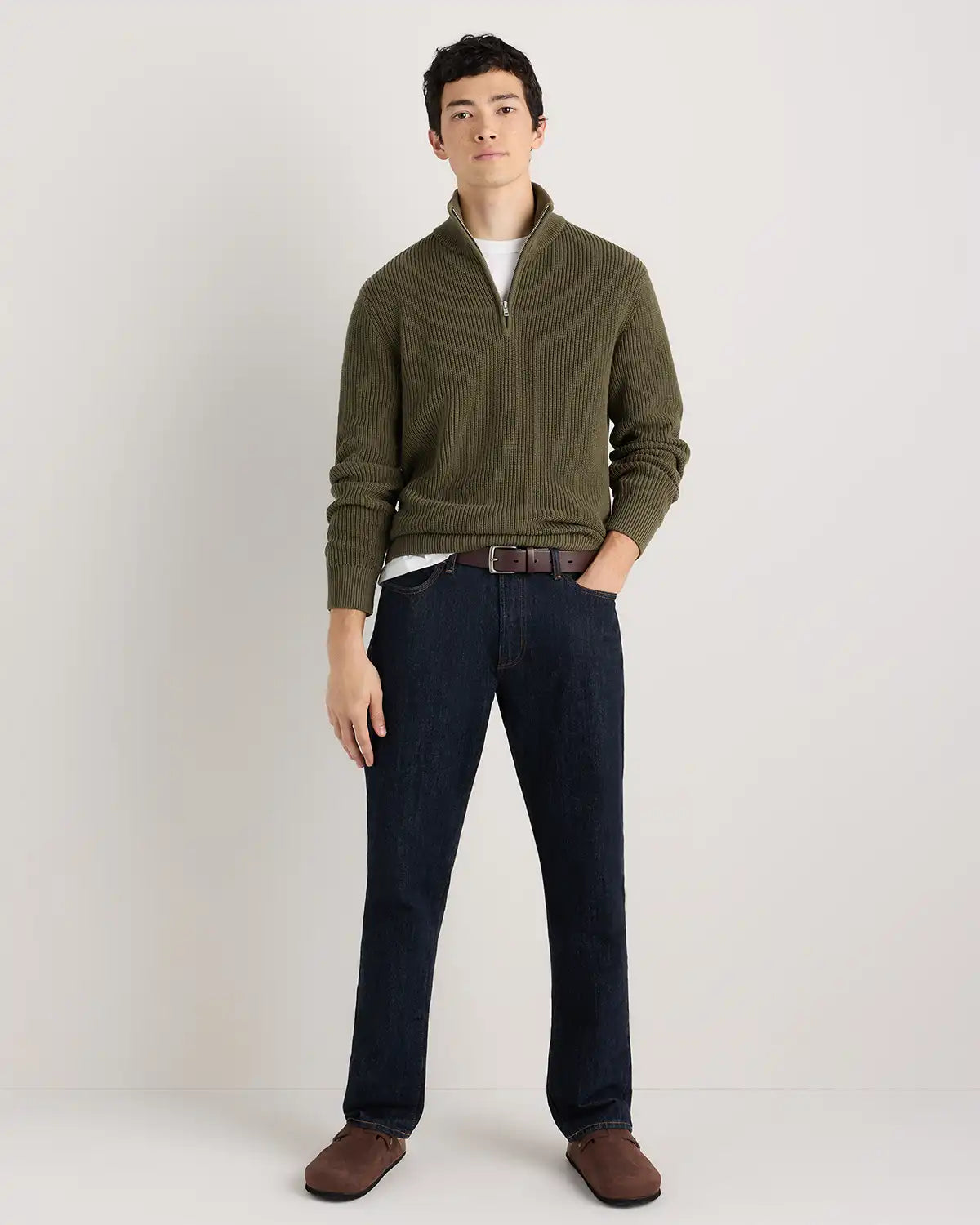 100% Organic Cotton Ribbed Quarter-Zip Sweater