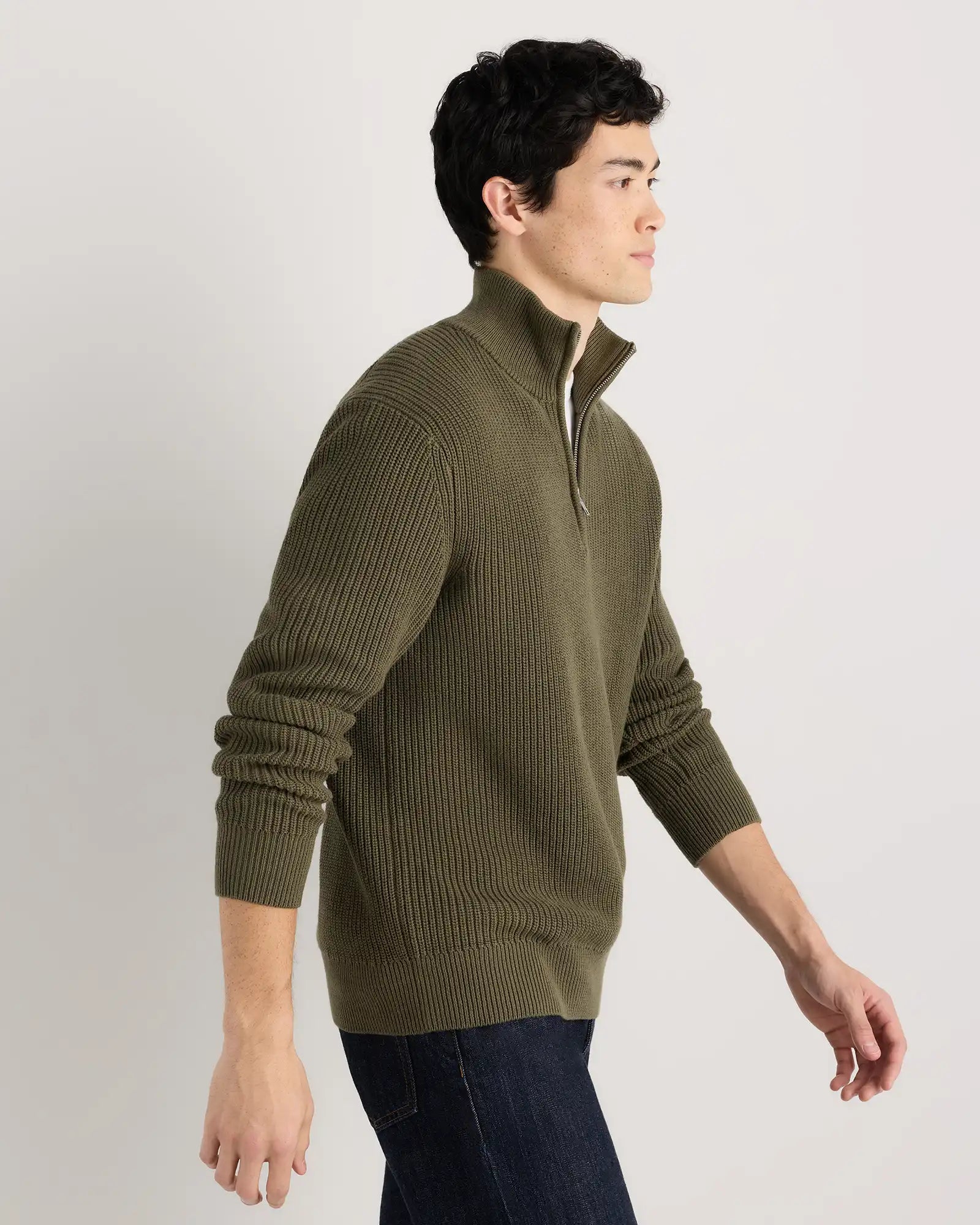 100% Organic Cotton Ribbed Quarter-Zip Sweater