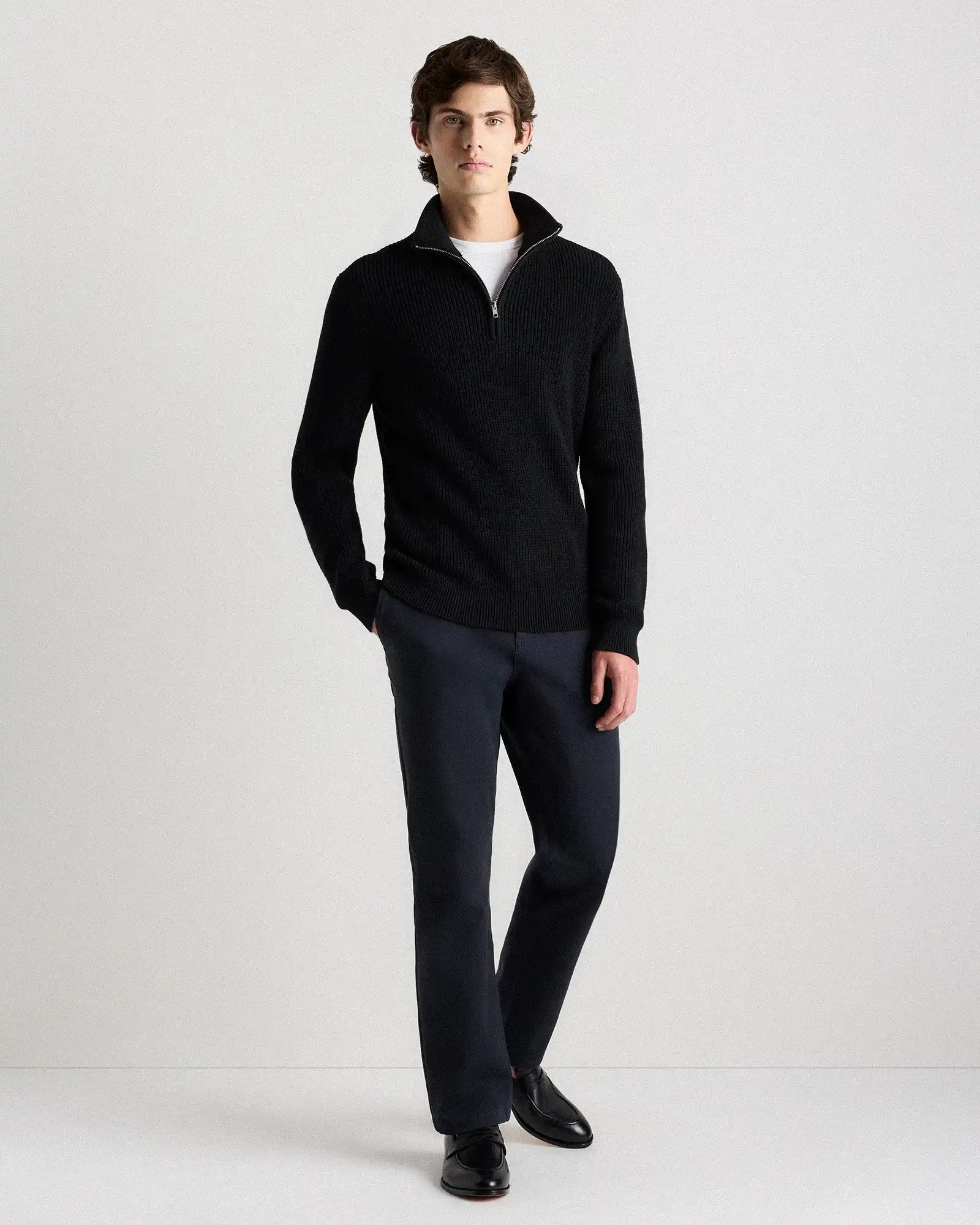 100% Organic Cotton Ribbed Quarter-Zip Sweater