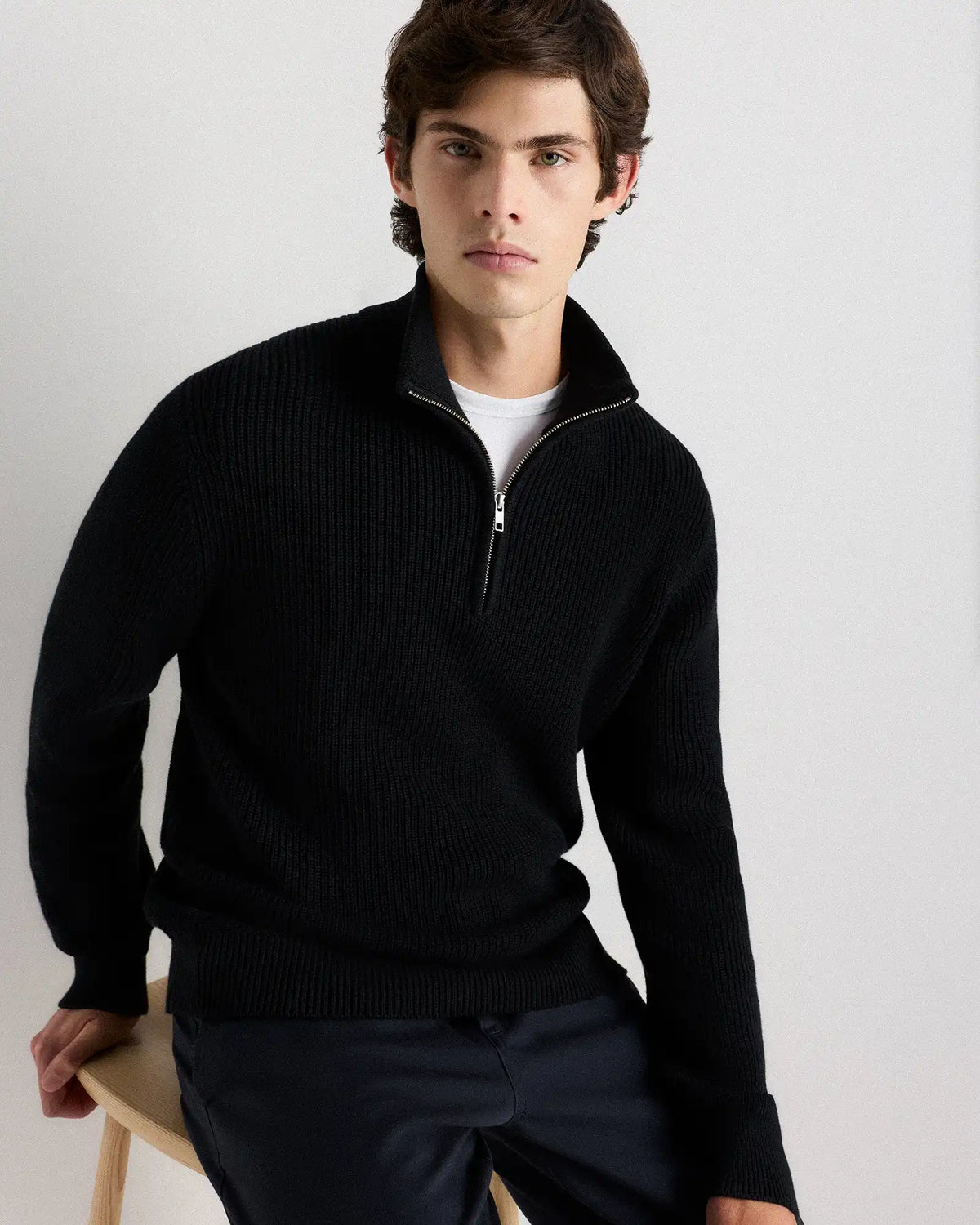 100% Organic Cotton Ribbed Quarter-Zip Sweater