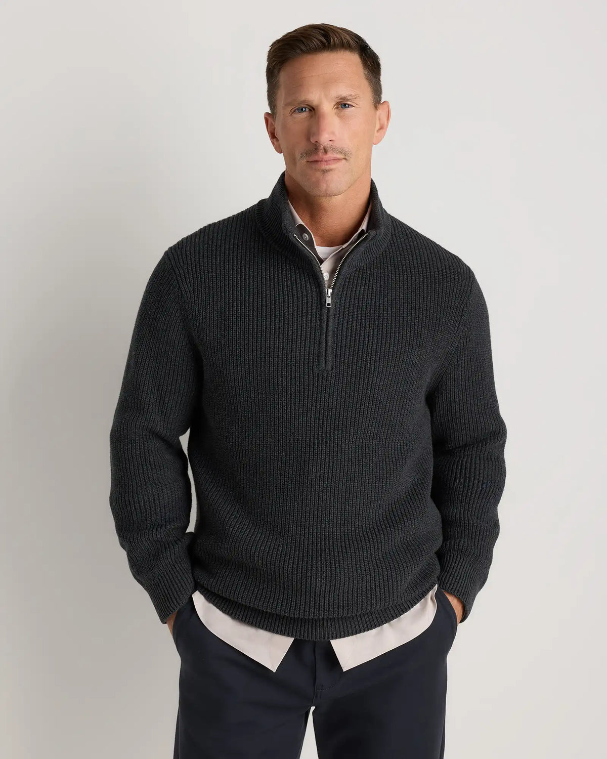 100% Organic Cotton Ribbed Quarter-Zip Sweater