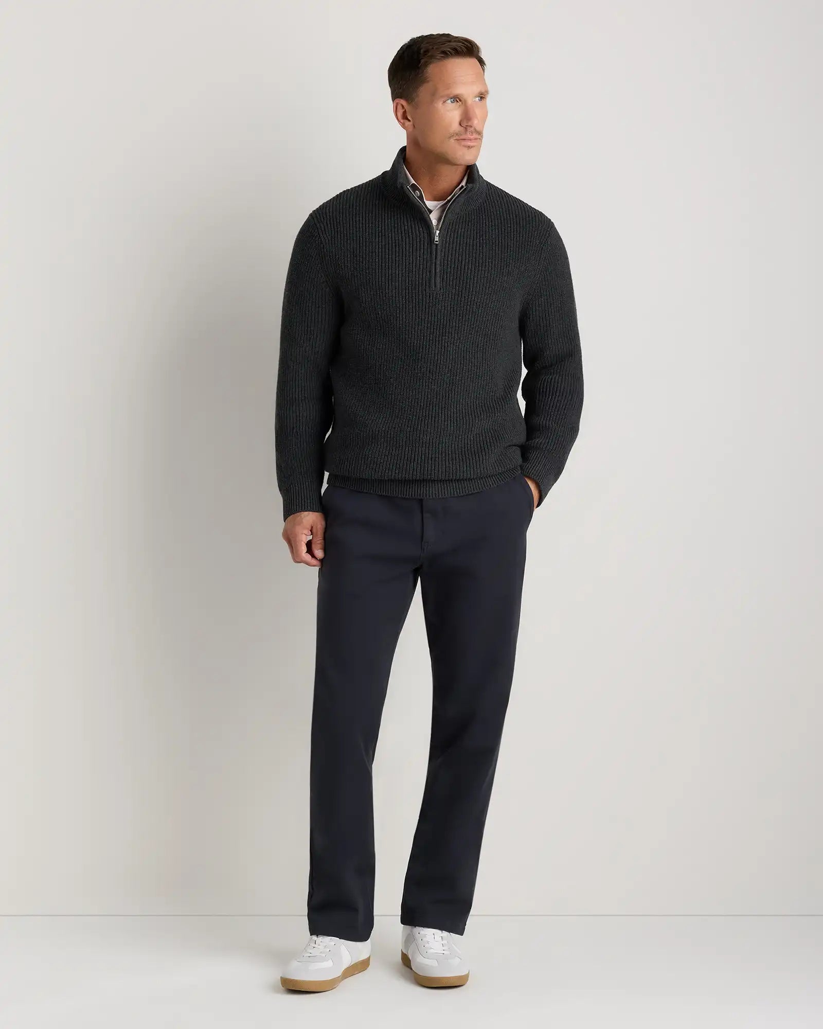 100% Organic Cotton Ribbed Quarter-Zip Sweater