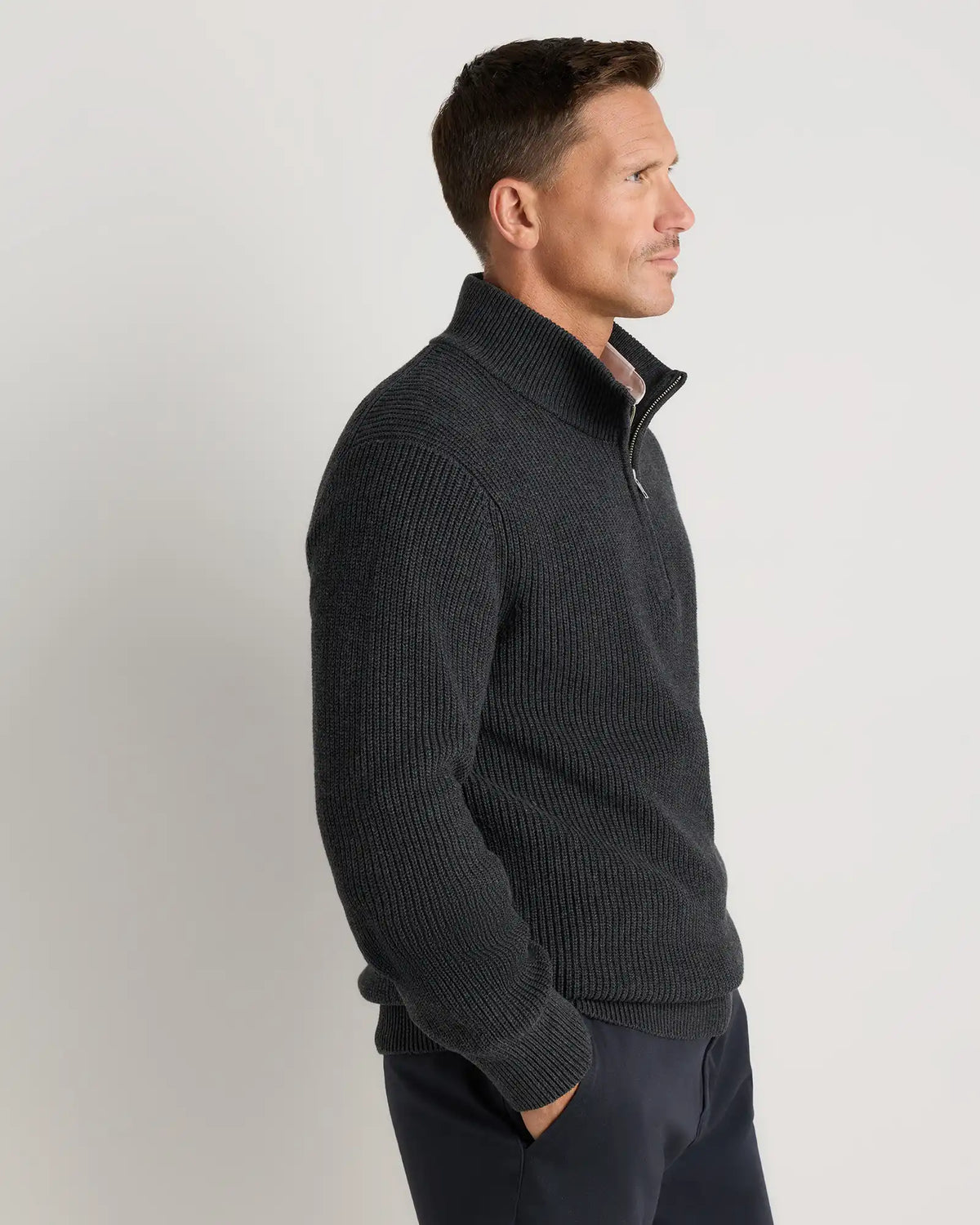 100% Organic Cotton Ribbed Quarter-Zip Sweater