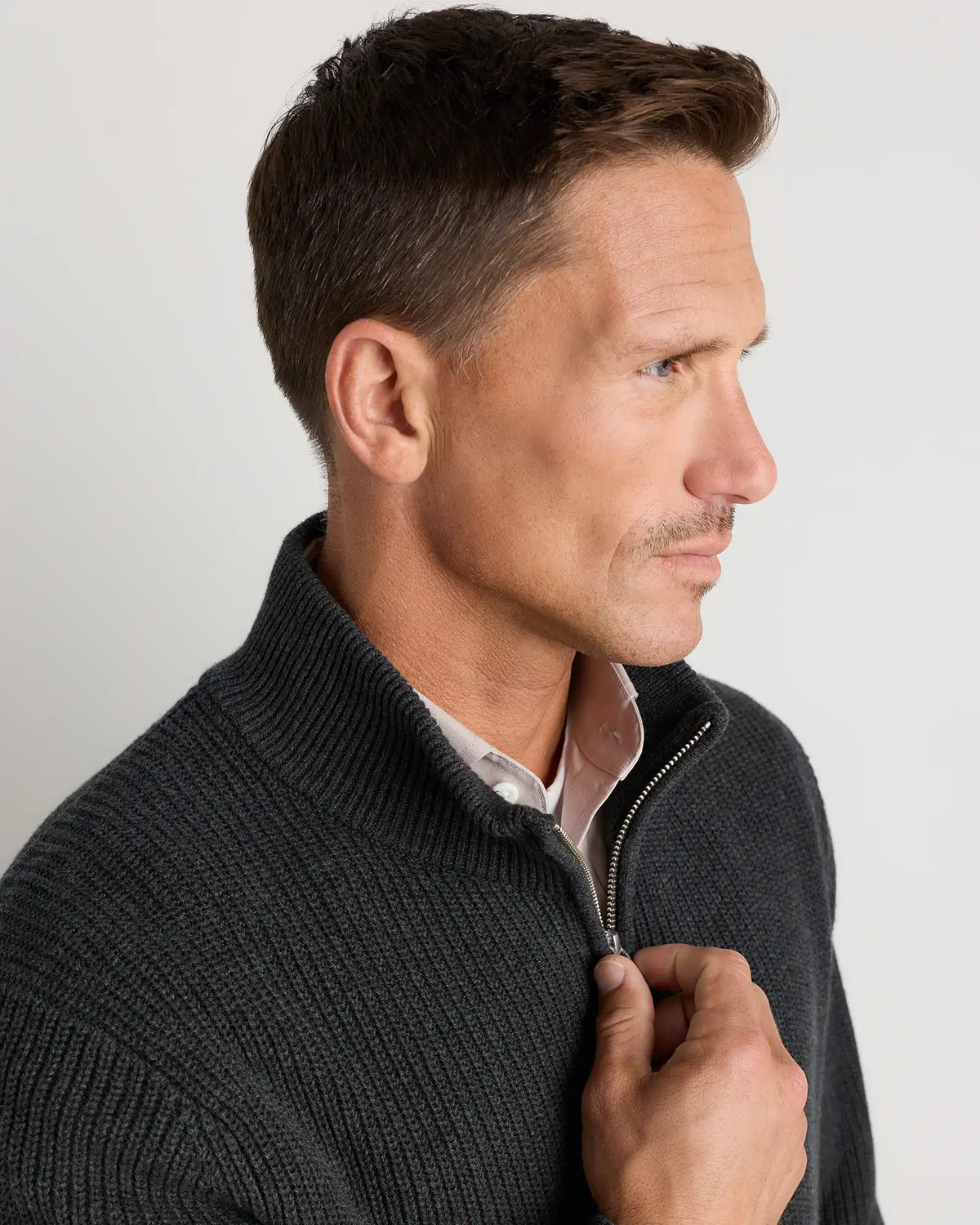100% Organic Cotton Ribbed Quarter-Zip Sweater