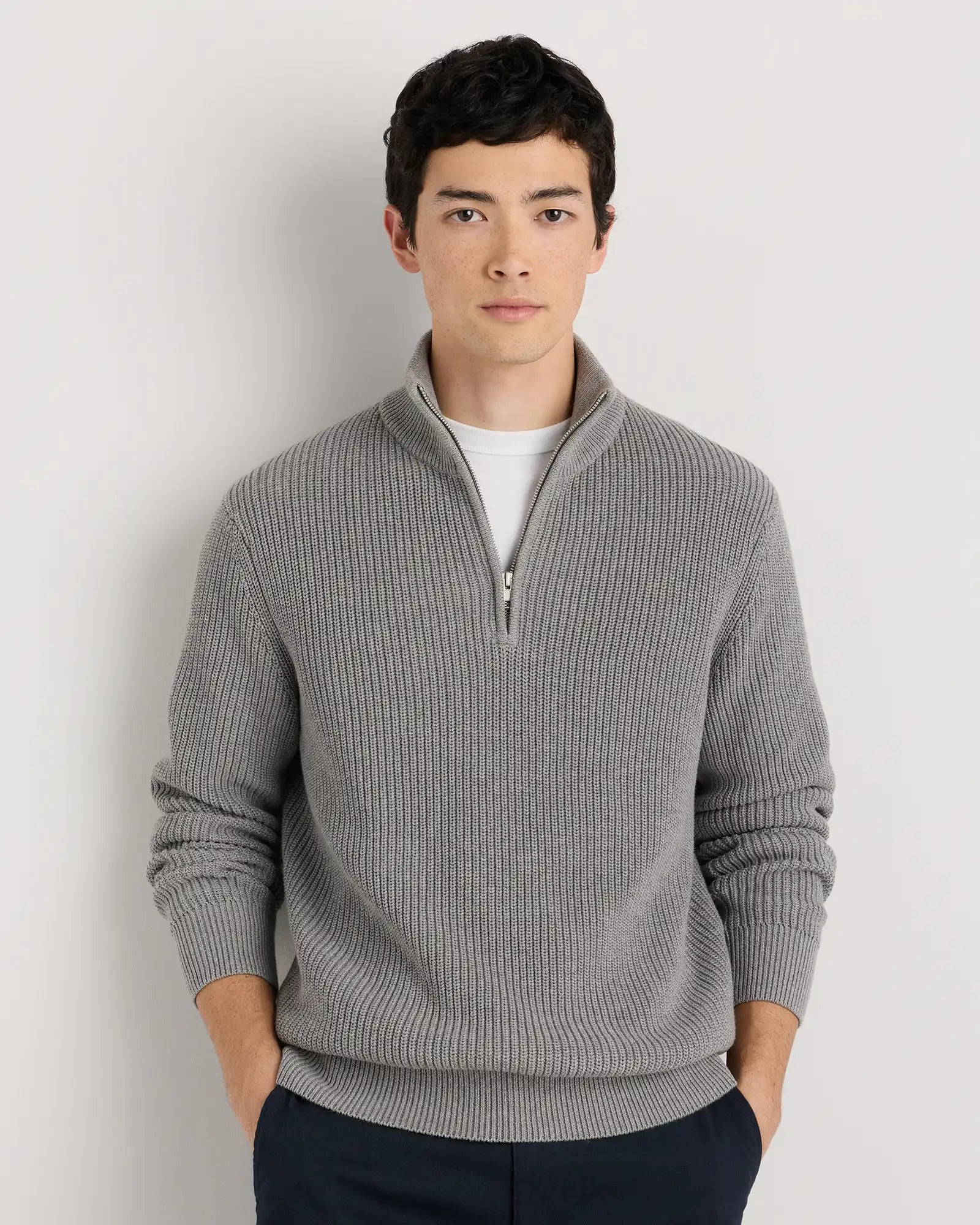 100% Organic Cotton Ribbed Quarter-Zip Sweater