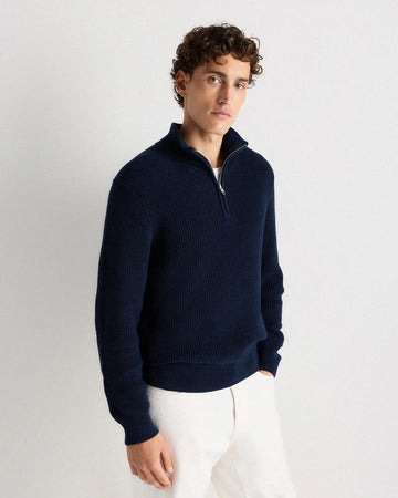 100% Organic Cotton Ribbed Quarter-Zip Sweater