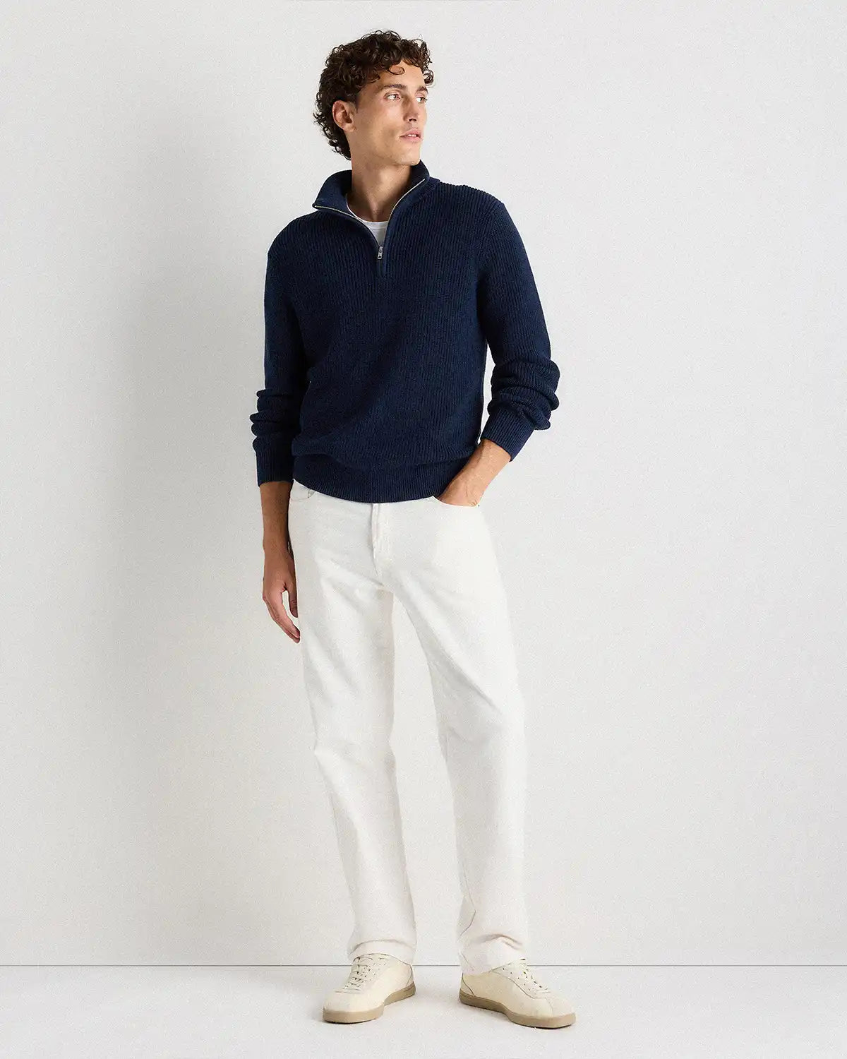 100% Organic Cotton Ribbed Quarter-Zip Sweater