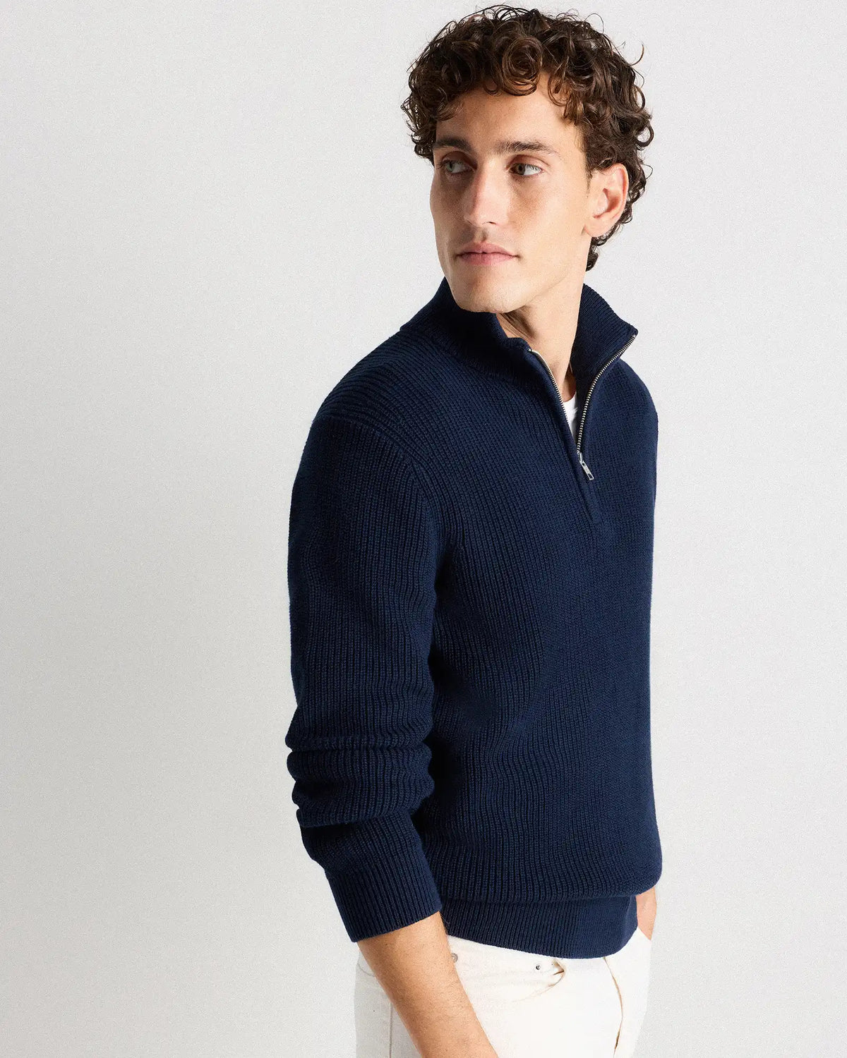100% Organic Cotton Ribbed Quarter-Zip Sweater