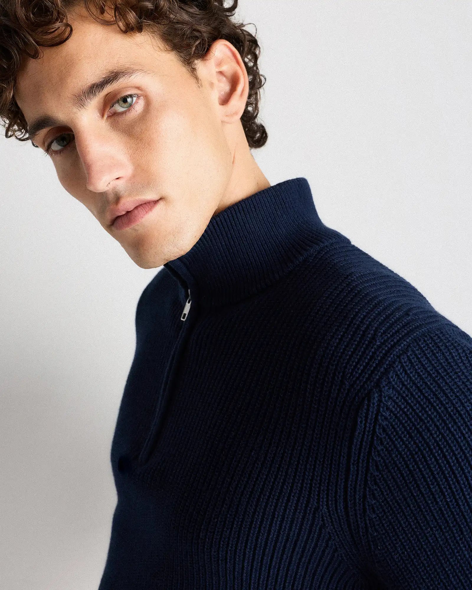 100% Organic Cotton Ribbed Quarter-Zip Sweater