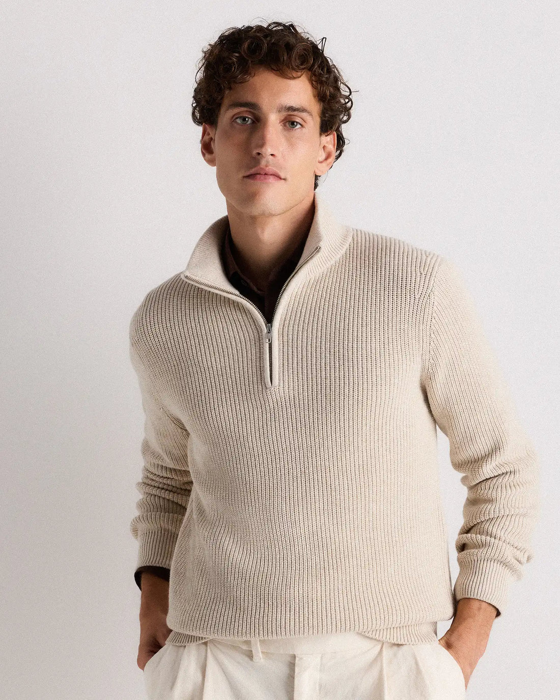 100% Organic Cotton Ribbed Quarter-Zip Sweater