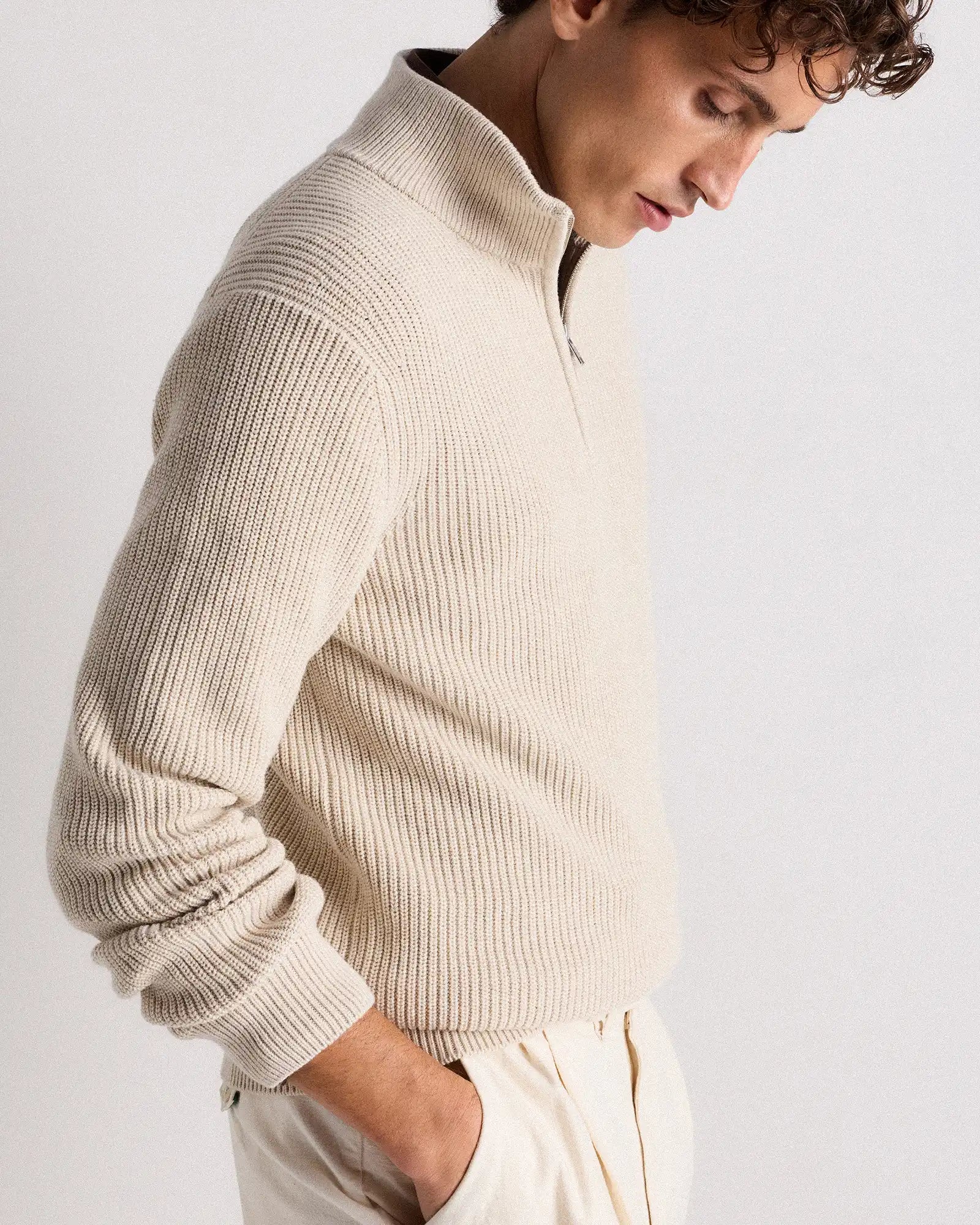 100% Organic Cotton Ribbed Quarter-Zip Sweater