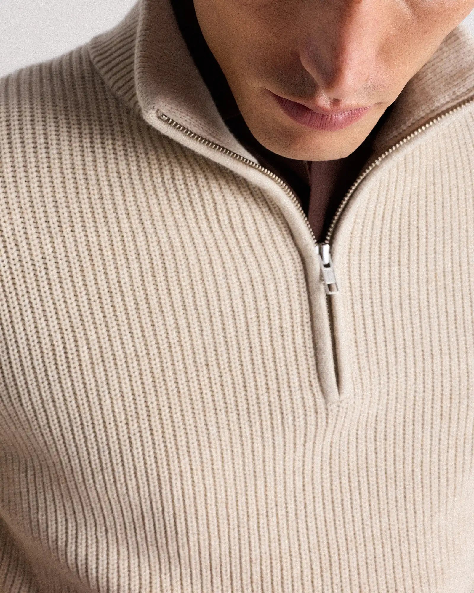 100% Organic Cotton Ribbed Quarter-Zip Sweater