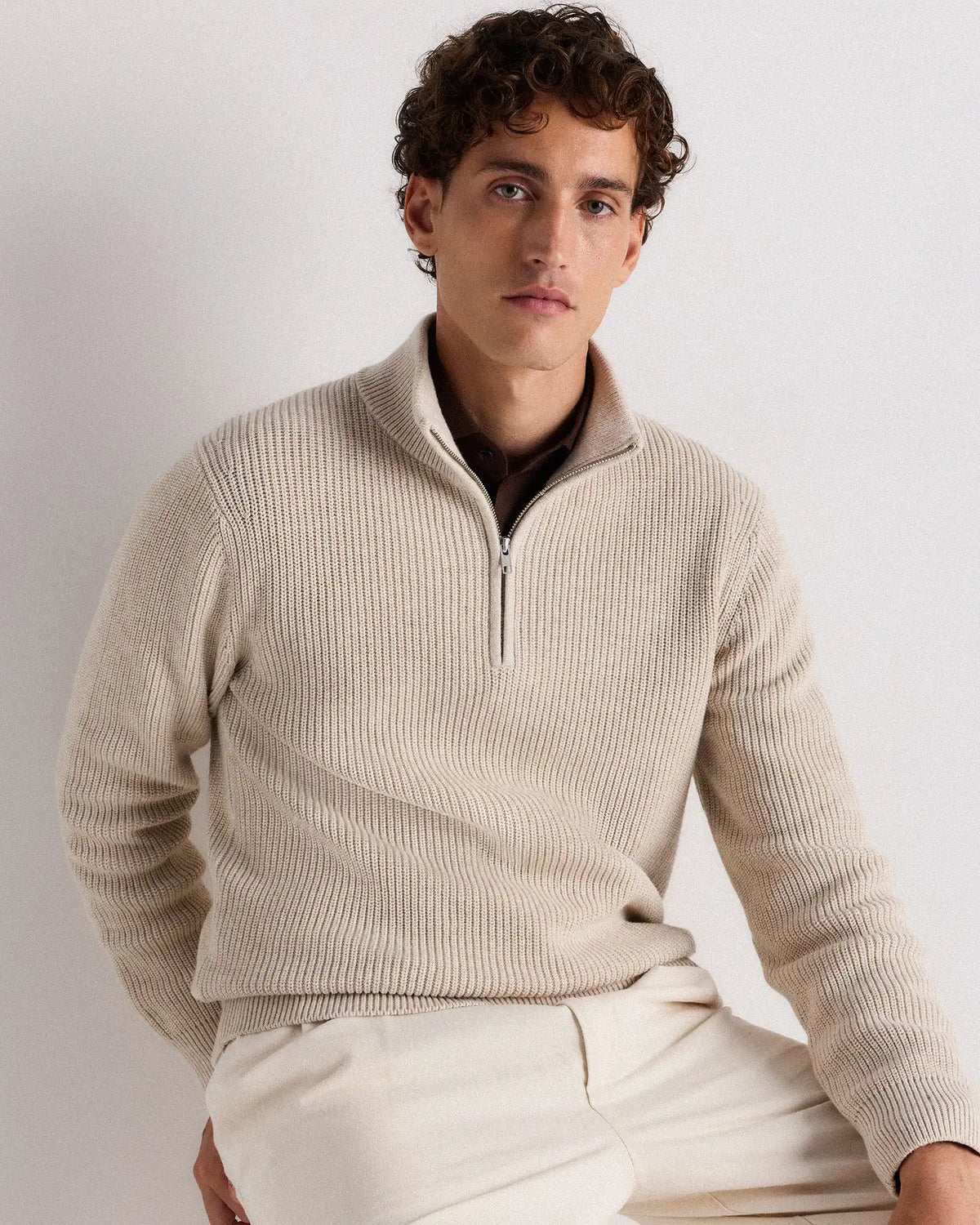 100% Organic Cotton Ribbed Quarter-Zip Sweater