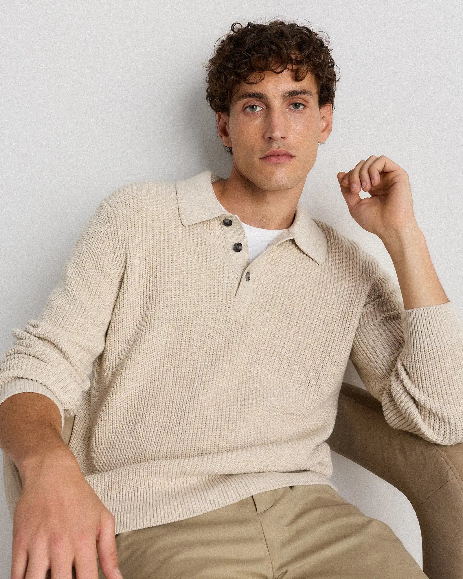 100% Organic Cotton Ribbed Polo Sweater